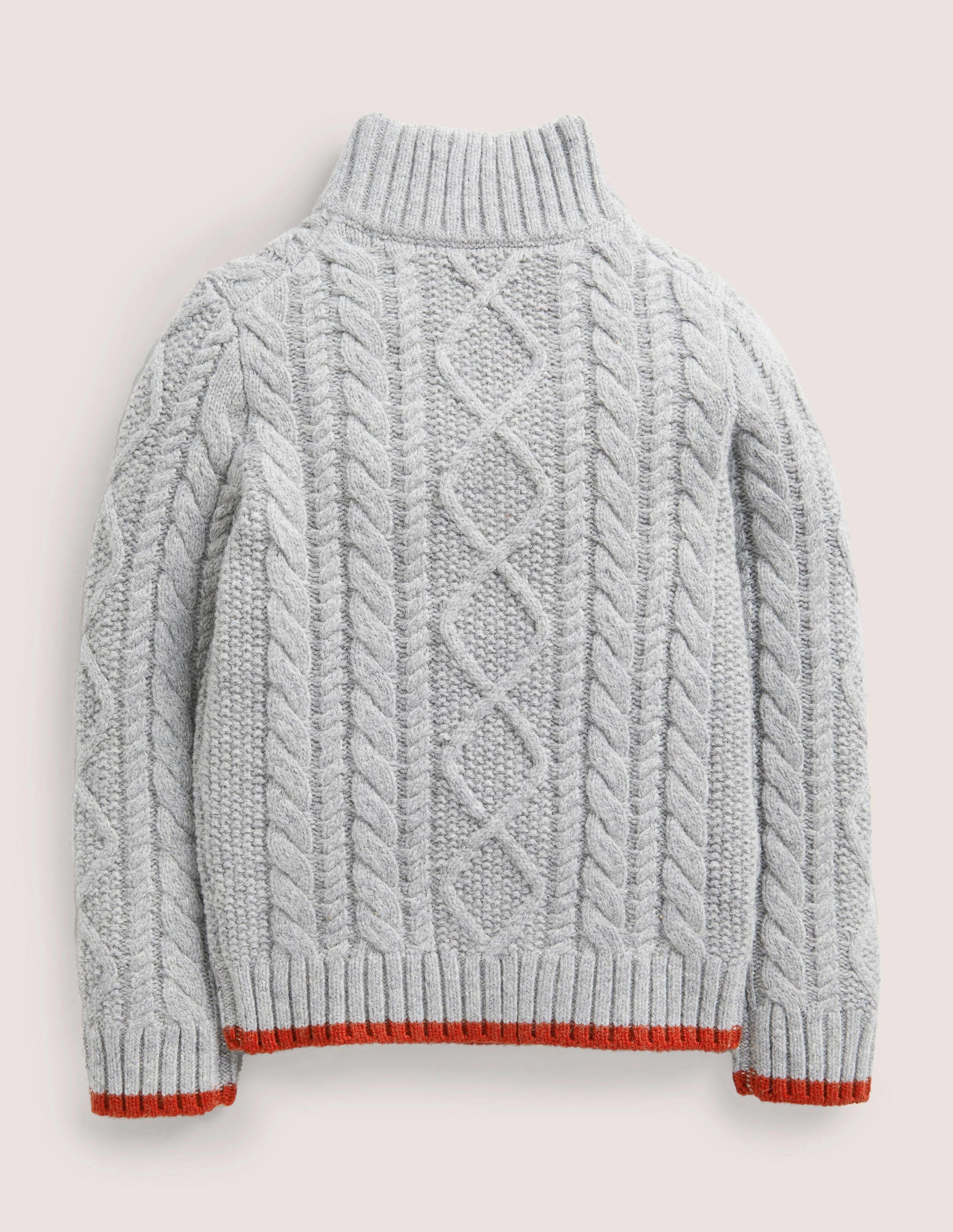 Grey Half Zip Cable Knit Jumper-Grey Marl Cable-2