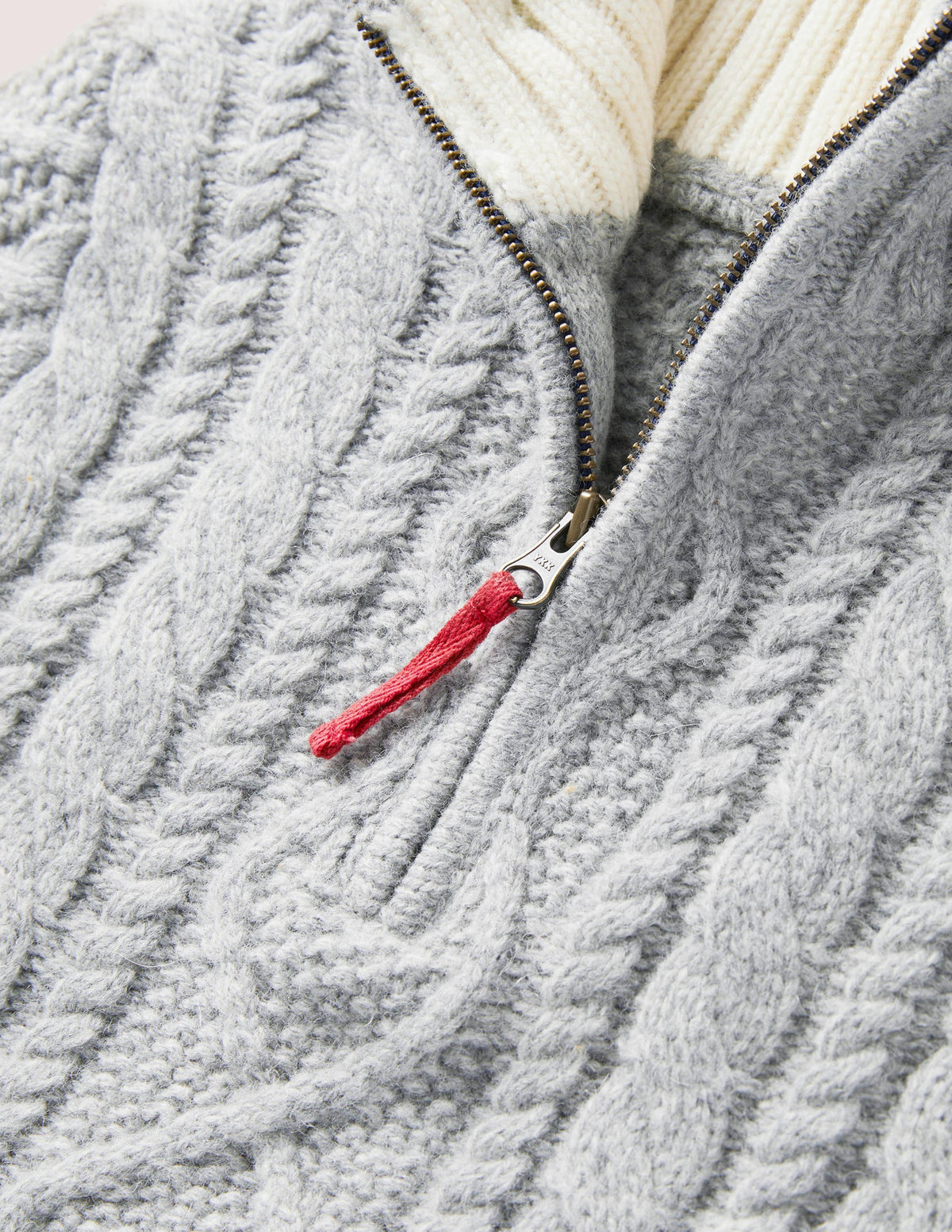 Grey Half Zip Cable Knit Jumper-Grey Marl Cable - Image 3
