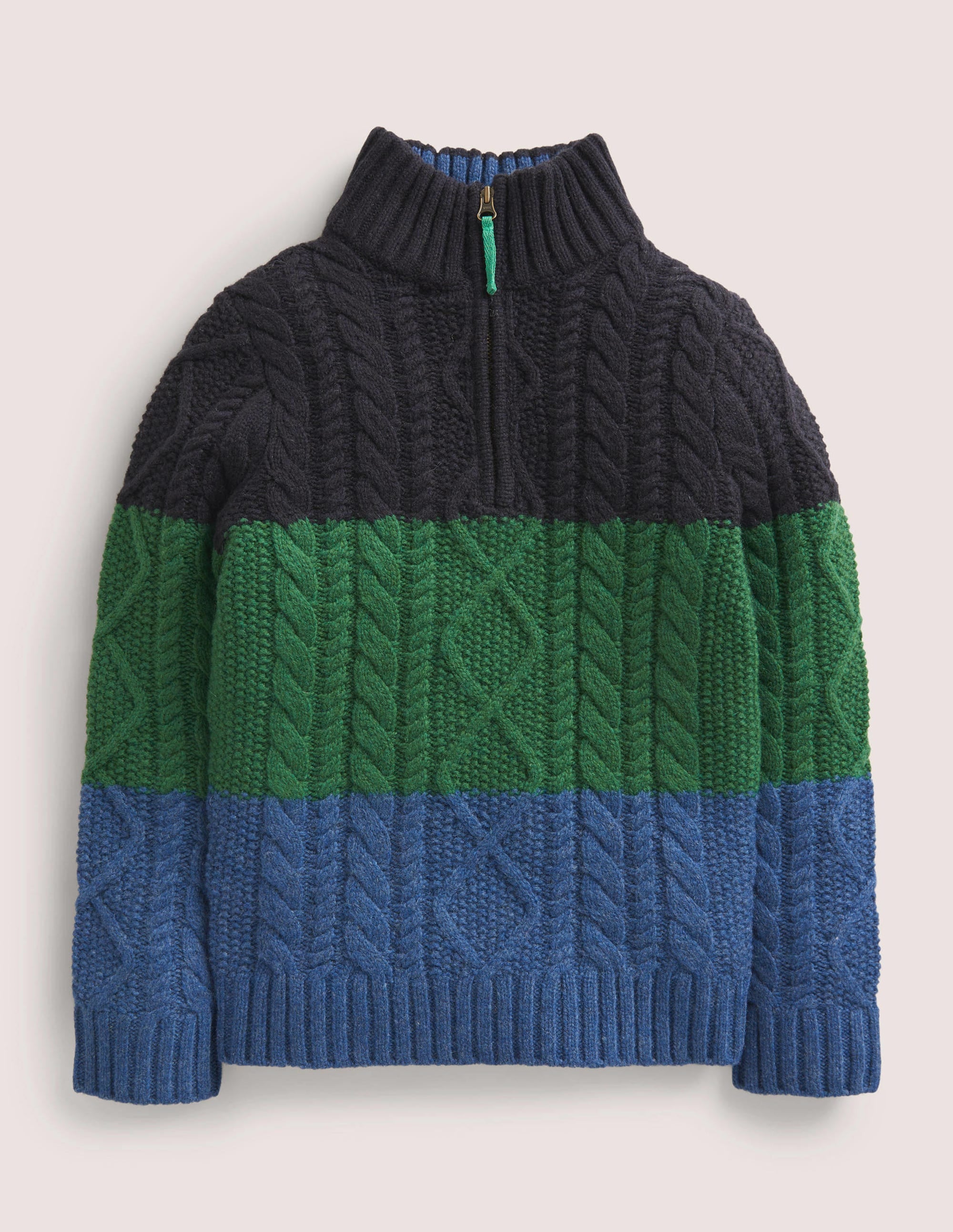 Colourblock Half Zip Cable Knit Jumper-Multi Colourblock - Image 1