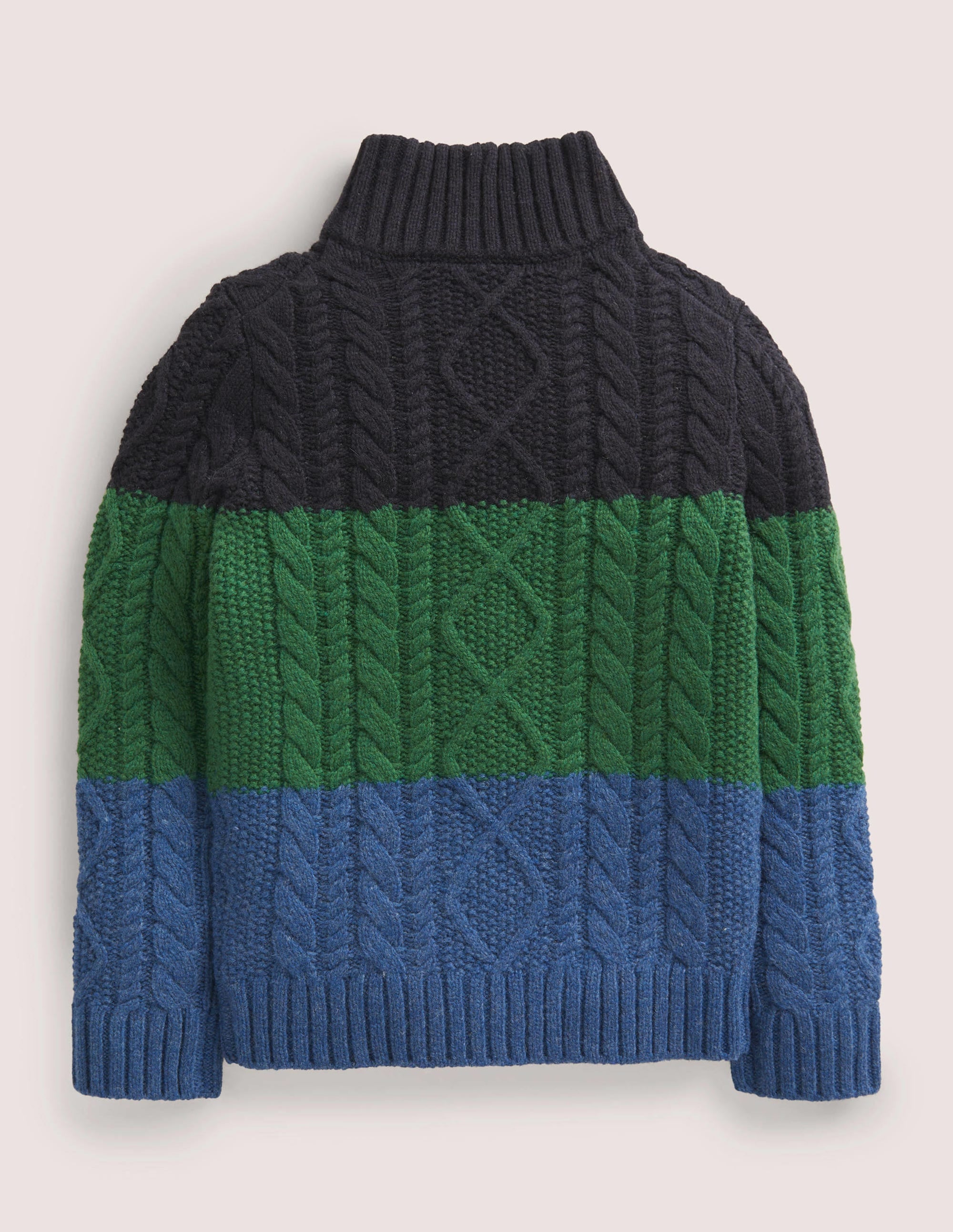 Colourblock Half Zip Cable Knit Jumper-Multi Colourblock - Image 2