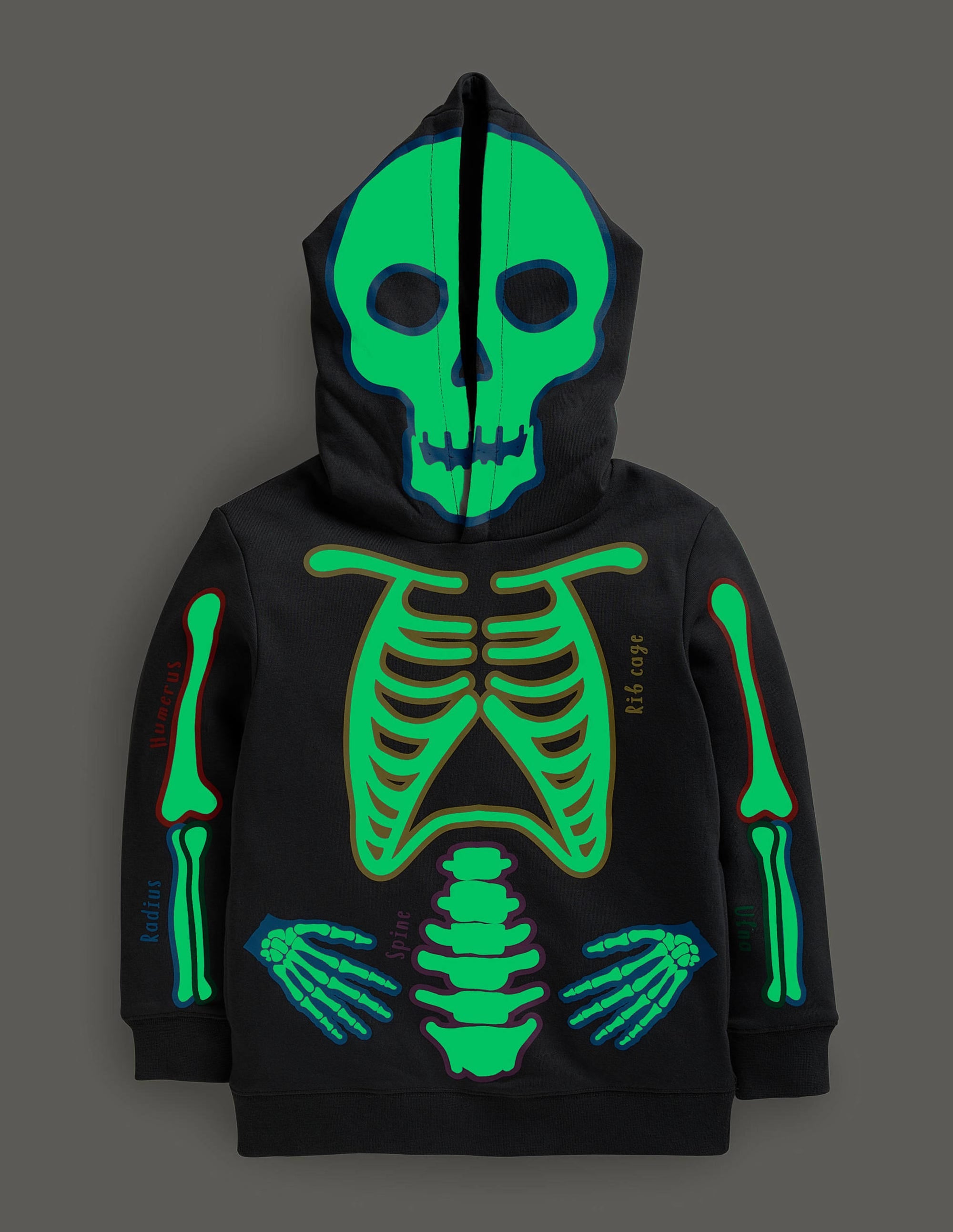 Halloween Glow Skeleton Hoodie-Smoke Grey Glowing Skeleton - Image 4