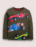 Printed Graphic T-shirt-Classic Khaki Racing Cars