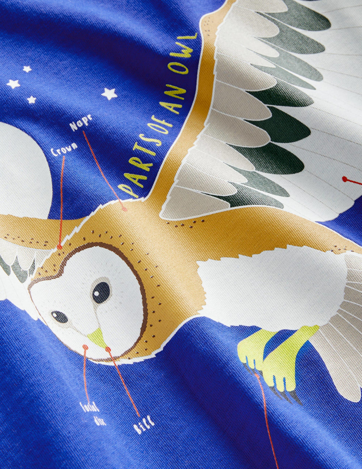 Blue Owl Print Long-Sleeved T-shirt-Brilliant Blue Owl - Image 3