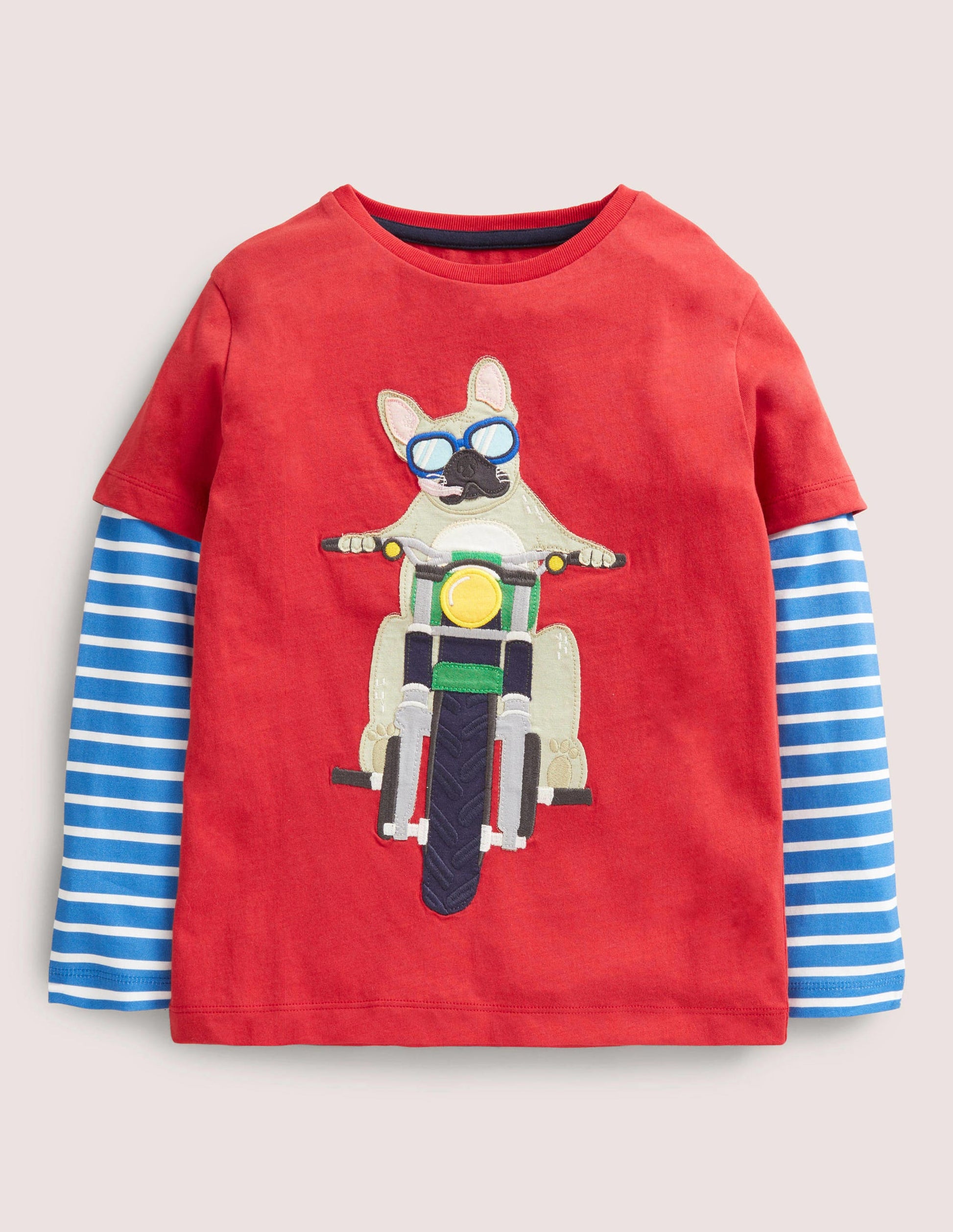 Double Layer Appliqué T-shirt-Rockabilly Red Bulldog-1
