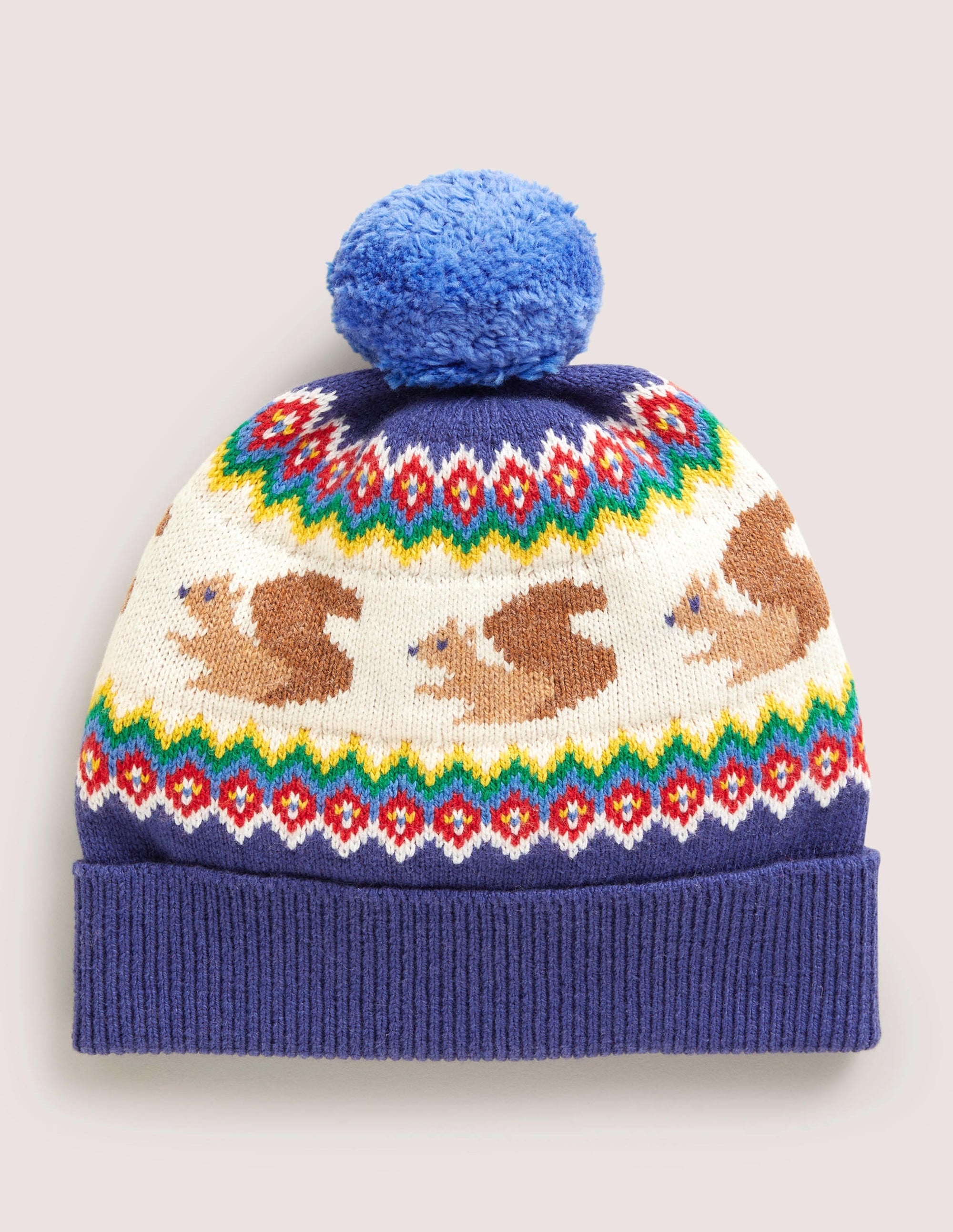 Squirrel Fair Isle Hat-Navy - Image 1