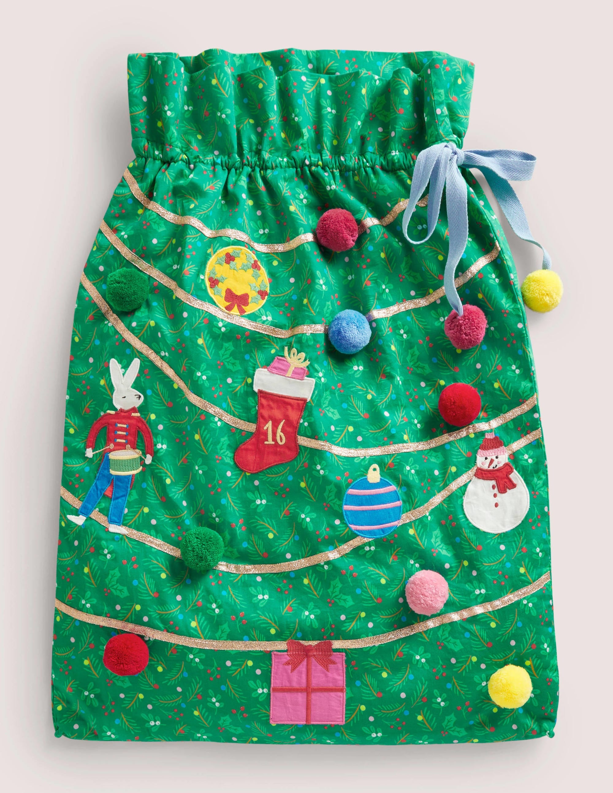 Green Embroidered Christmas Sack-Highland Green - Image 1