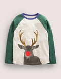 Festive Raglan T-shirt-Ivory Marl Reindeer
