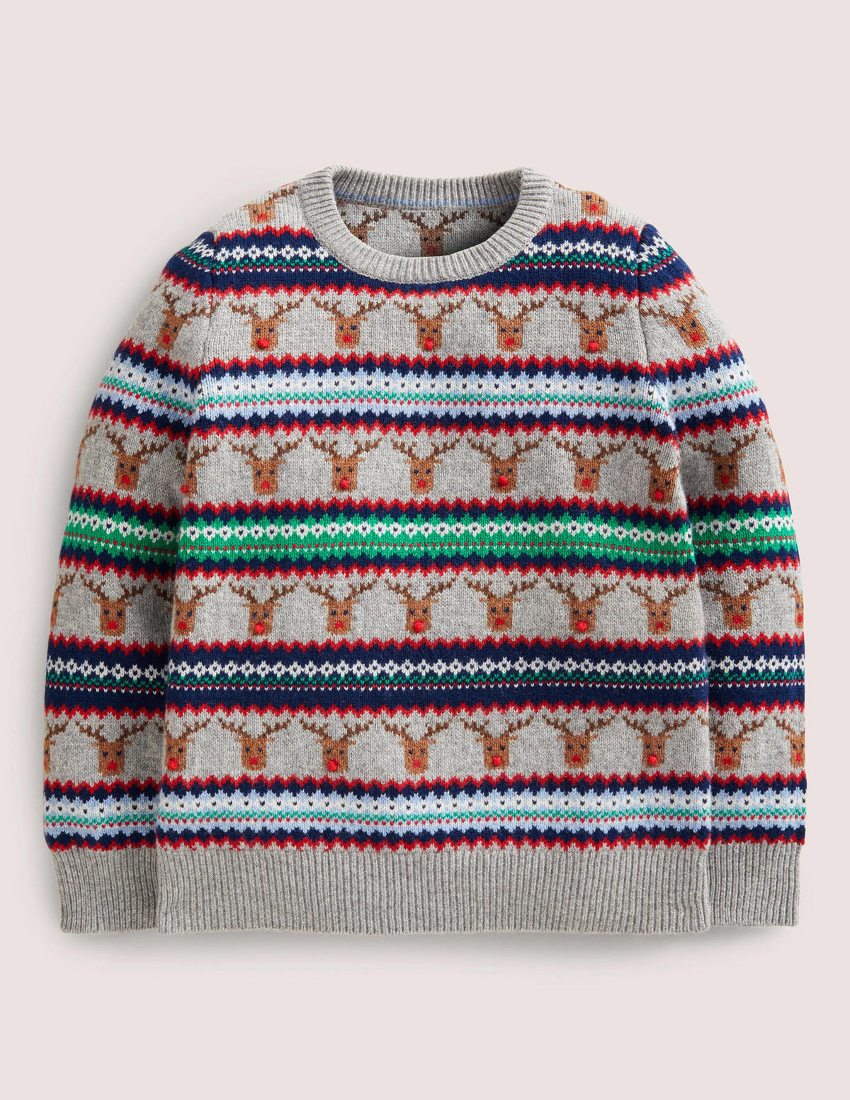 Reindeer Fair Isle Jumper-Grey Marl-1