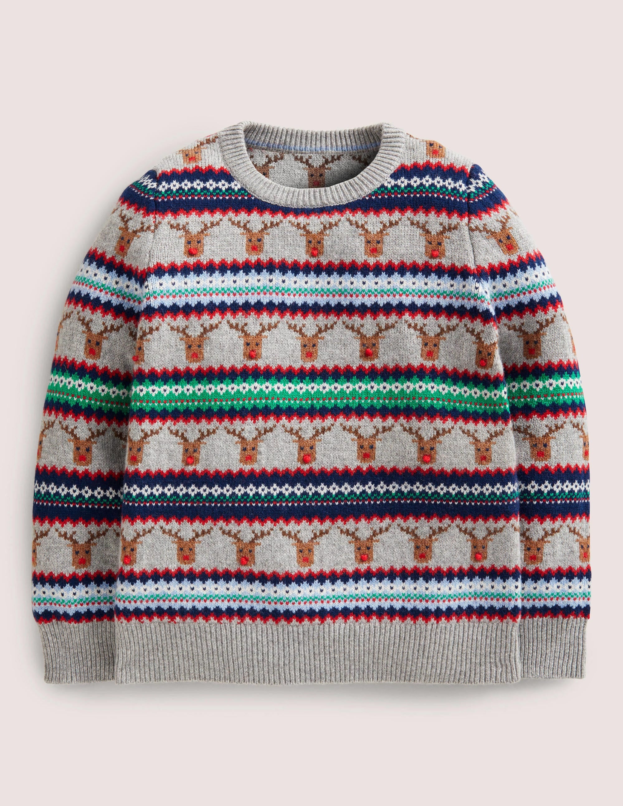 Reindeer Fair Isle Jumper-Grey Marl - Image 1