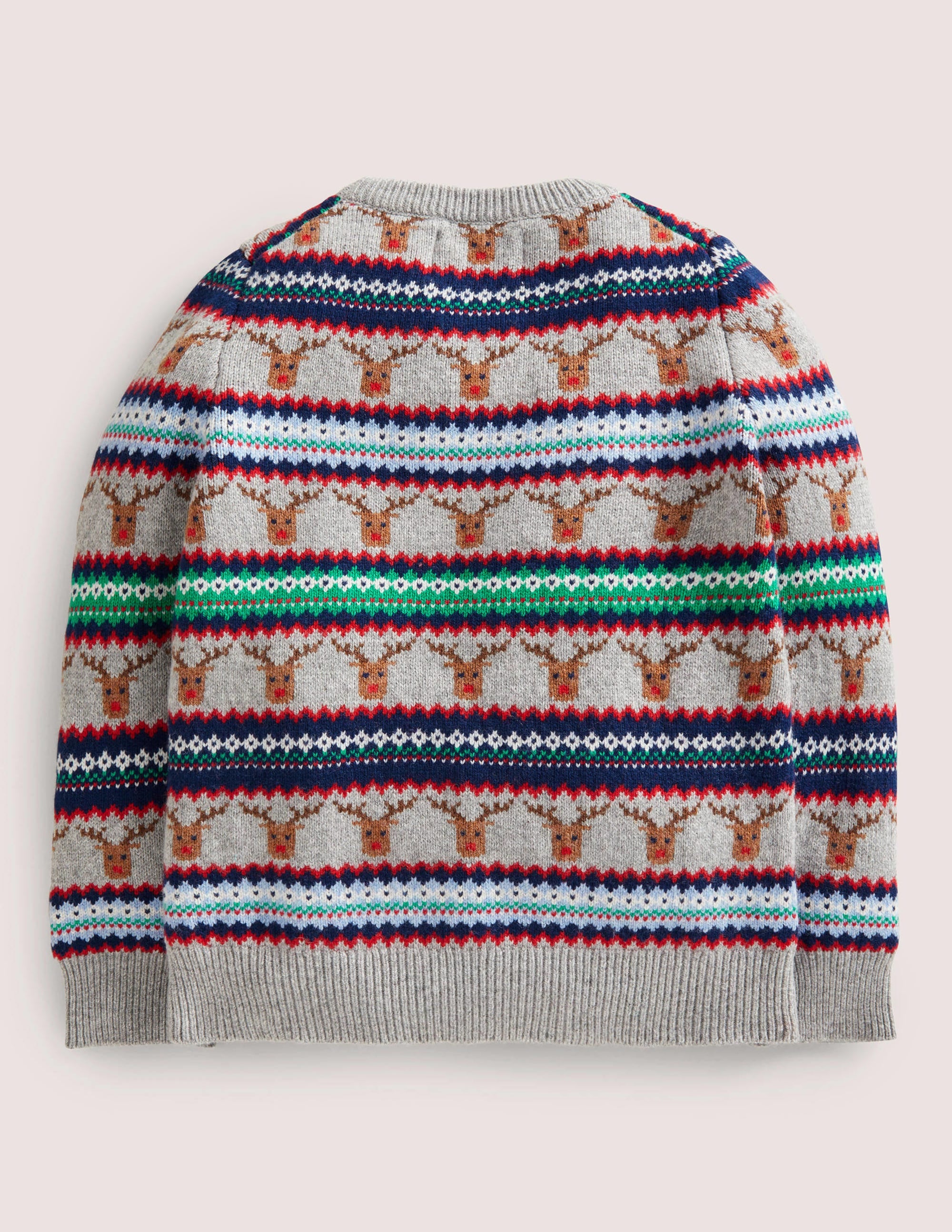 Reindeer Fair Isle Jumper-Grey Marl - Image 2