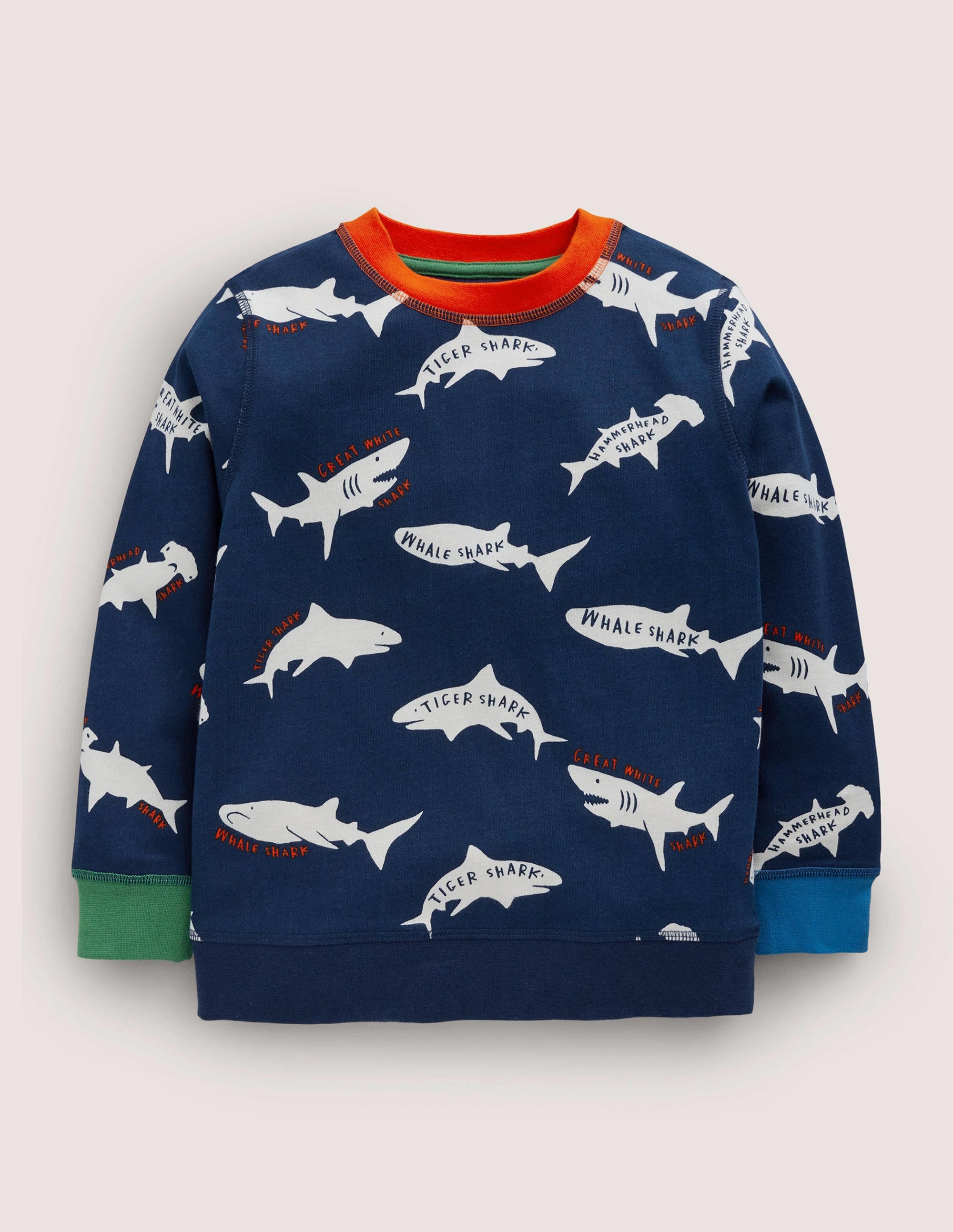 Printed Sweatshirt-College Navy/ Ivory Sharks - Image 1