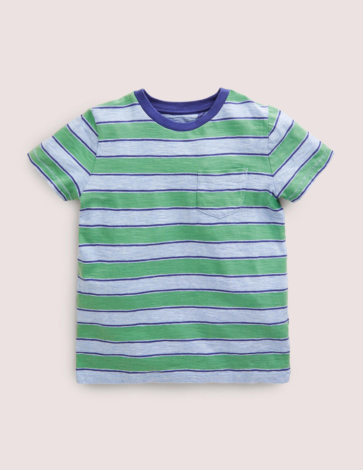 Striped Washed Slub T-shirt-Deep Grass Green/Blue Marl-1