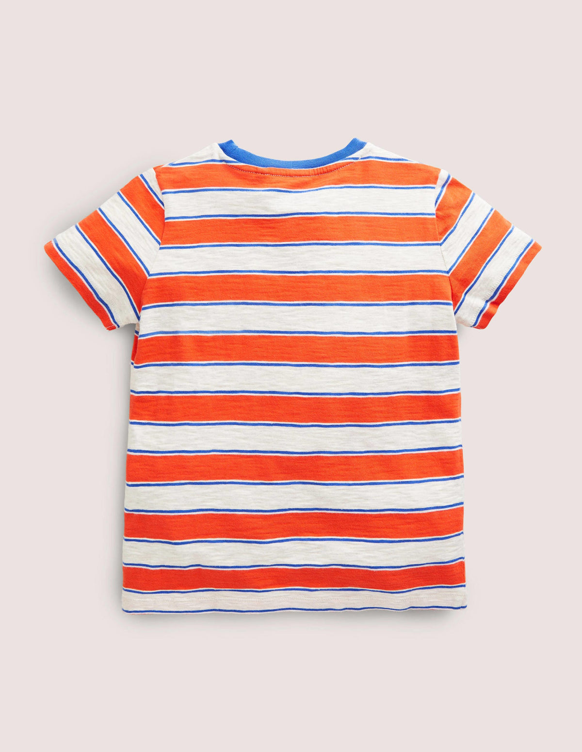 Striped Washed Slub T-shirt-Mandarin Red/ Oatmeal Marl - Image 2