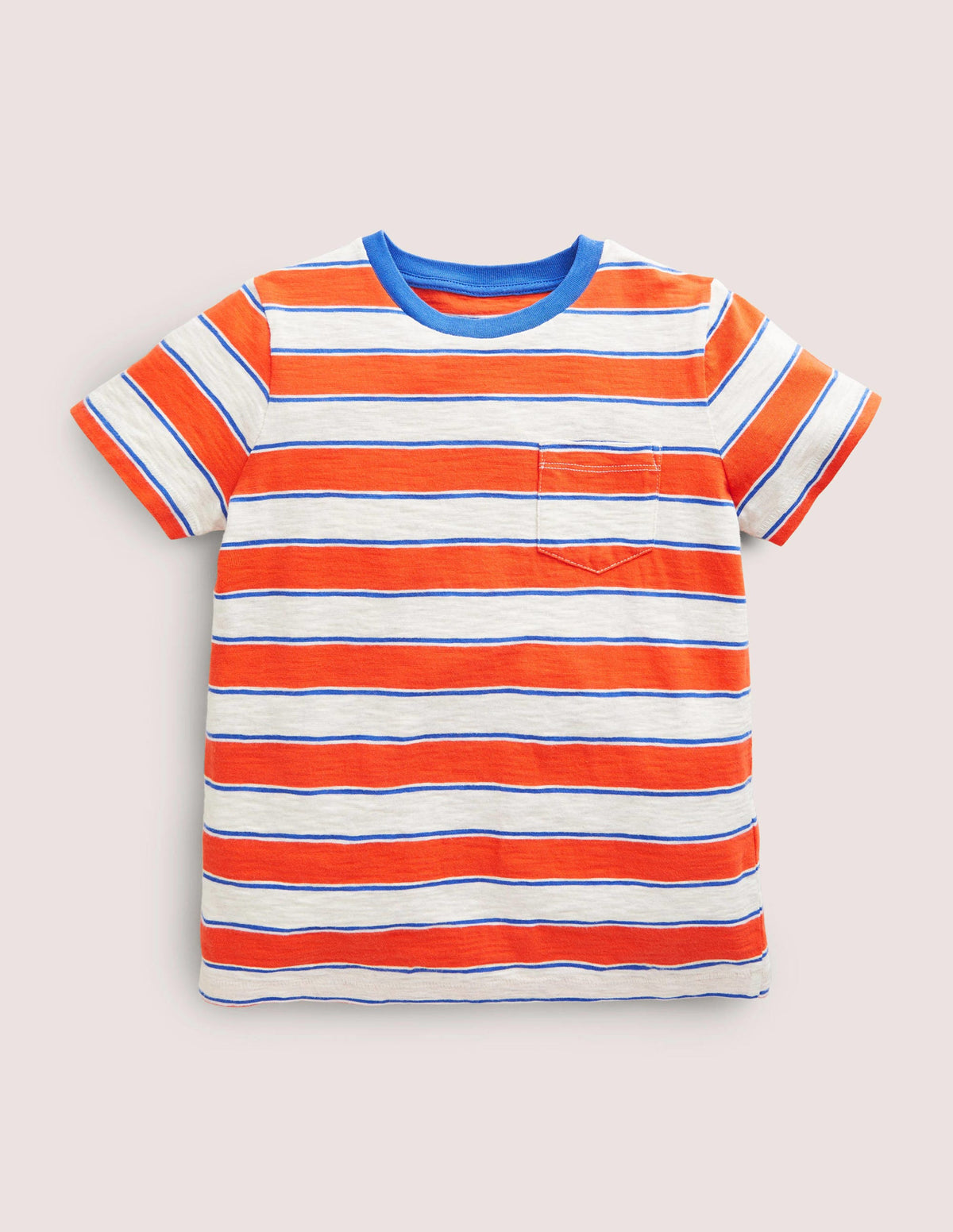 Striped Washed Slub T-shirt-Mandarin Red/ Oatmeal Marl-1