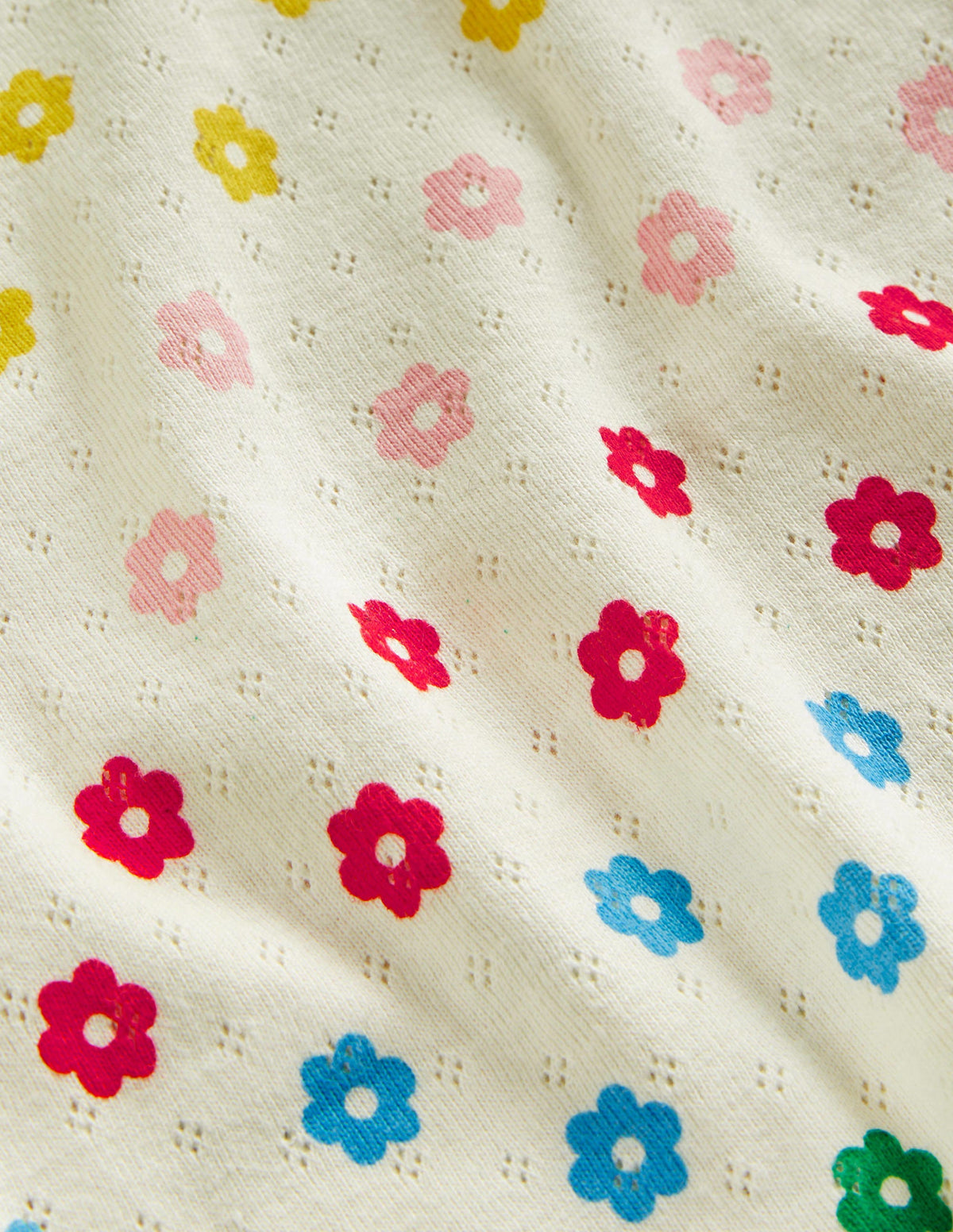 Short-Sleeved Pointelle Top-Ivory Rainbow Flowers-3