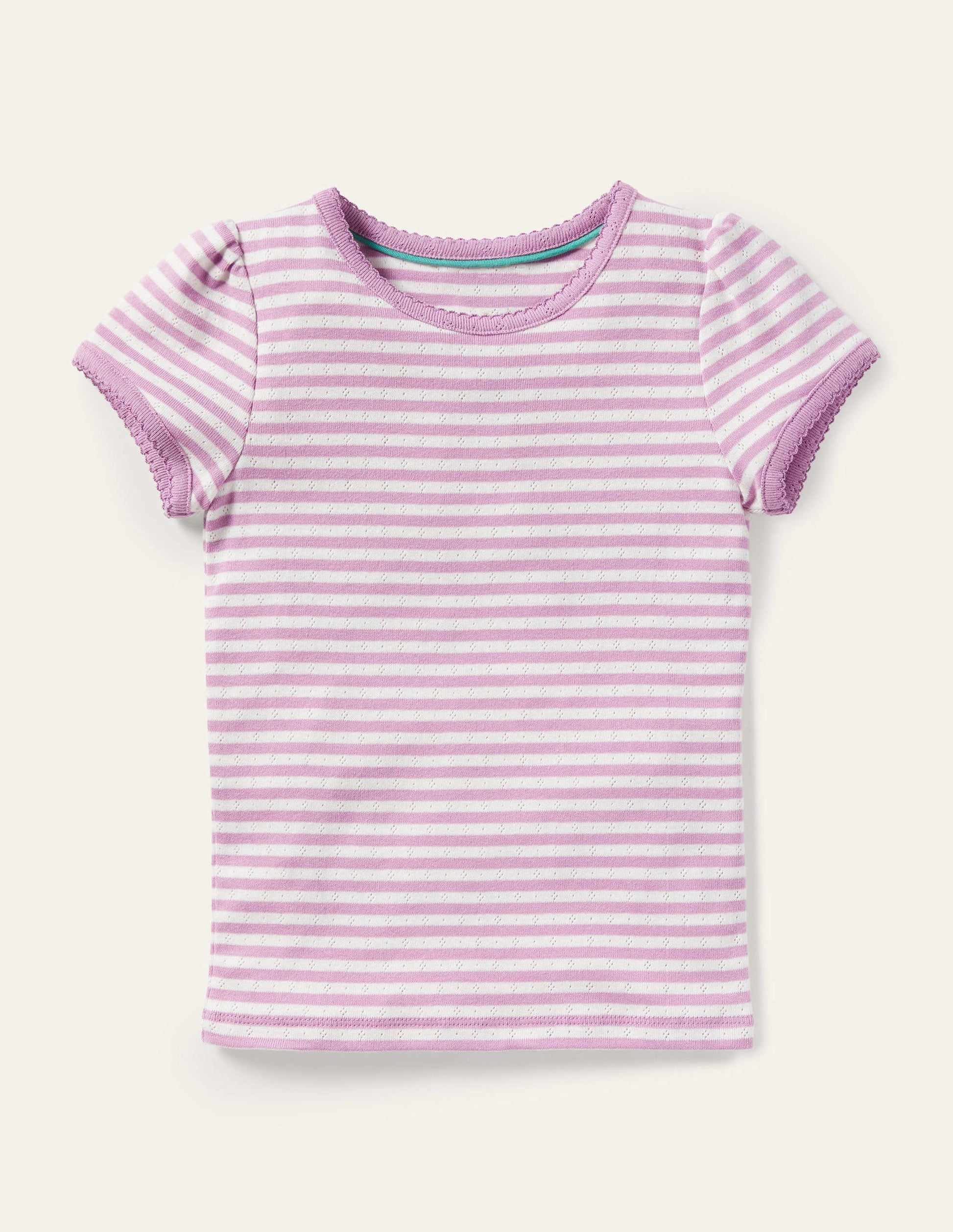 Short-Sleeved Pointelle Top-Lilac Purple/Ivory-1