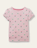 Short-Sleeved Pointelle Top-Boto Pink Little Flowers