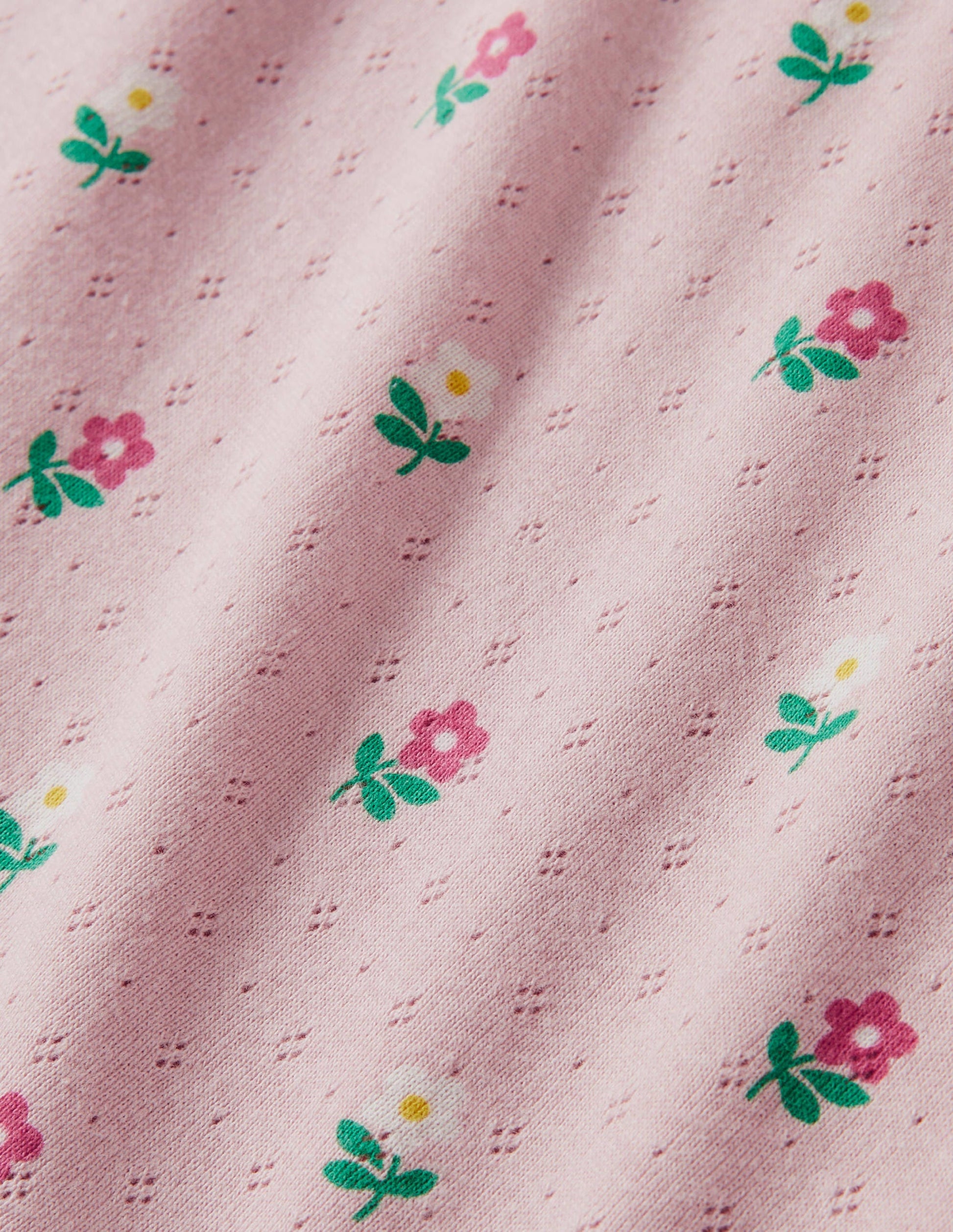 Short-Sleeved Pointelle Top-Boto Pink Little Flowers-3