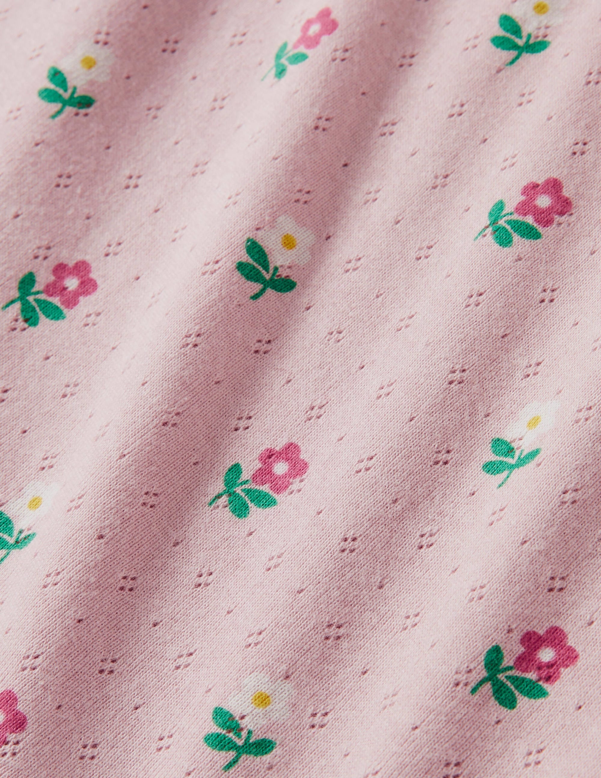 Short-Sleeved Pointelle Top-Boto Pink Little Flowers - Image 3