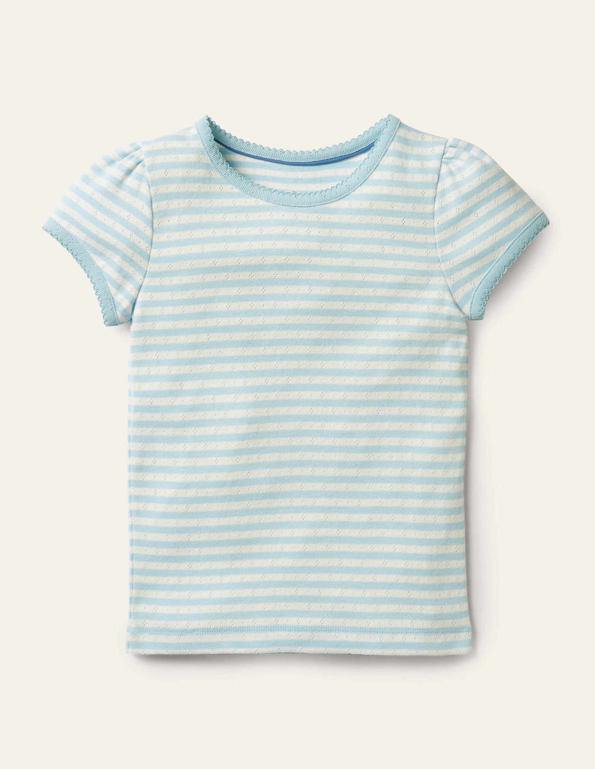 Short-Sleeved Pointelle Top-Light Celeste Blue/Ivory-1
