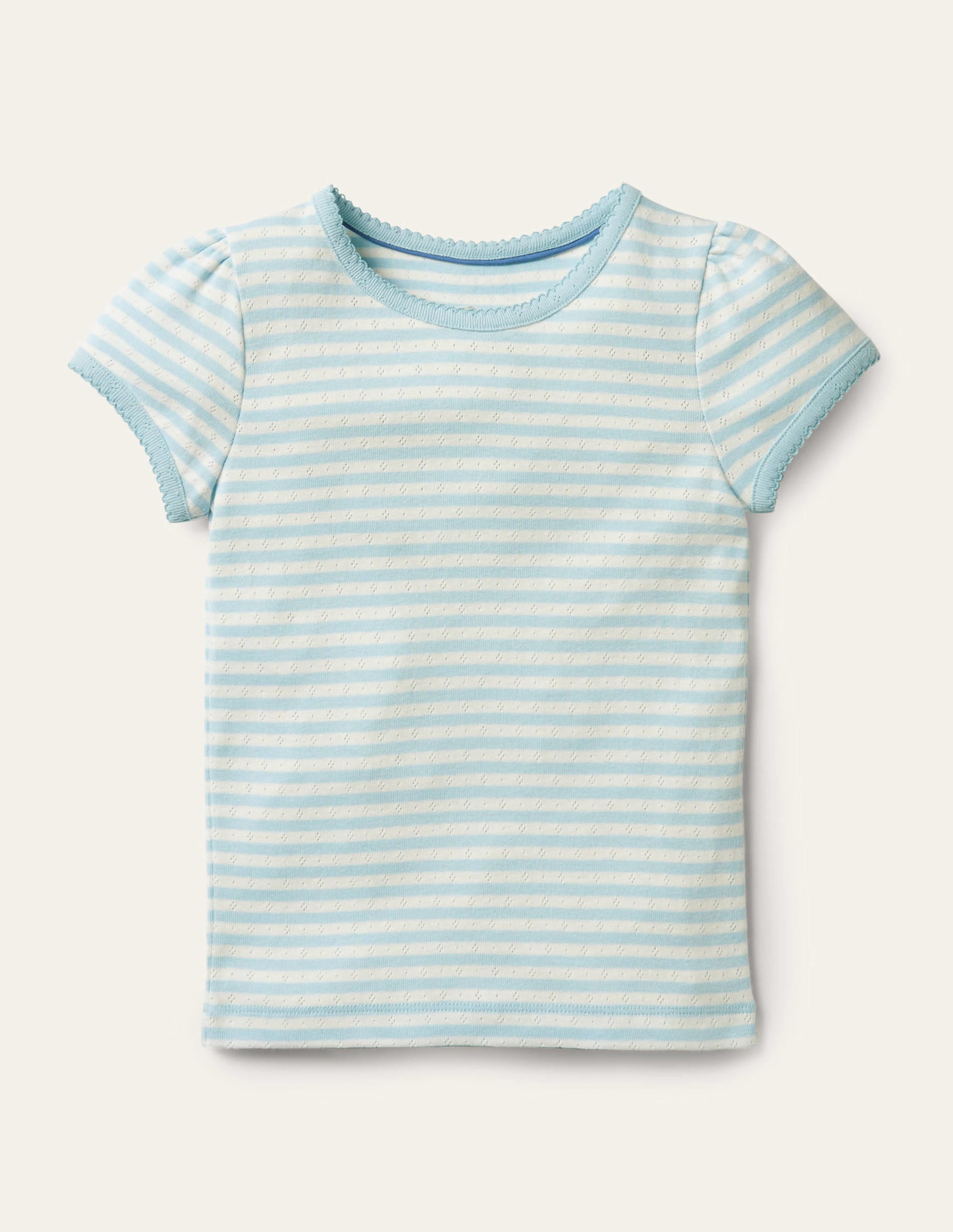 Short-Sleeved Pointelle Top-Light Celeste Blue/Ivory - Image 1