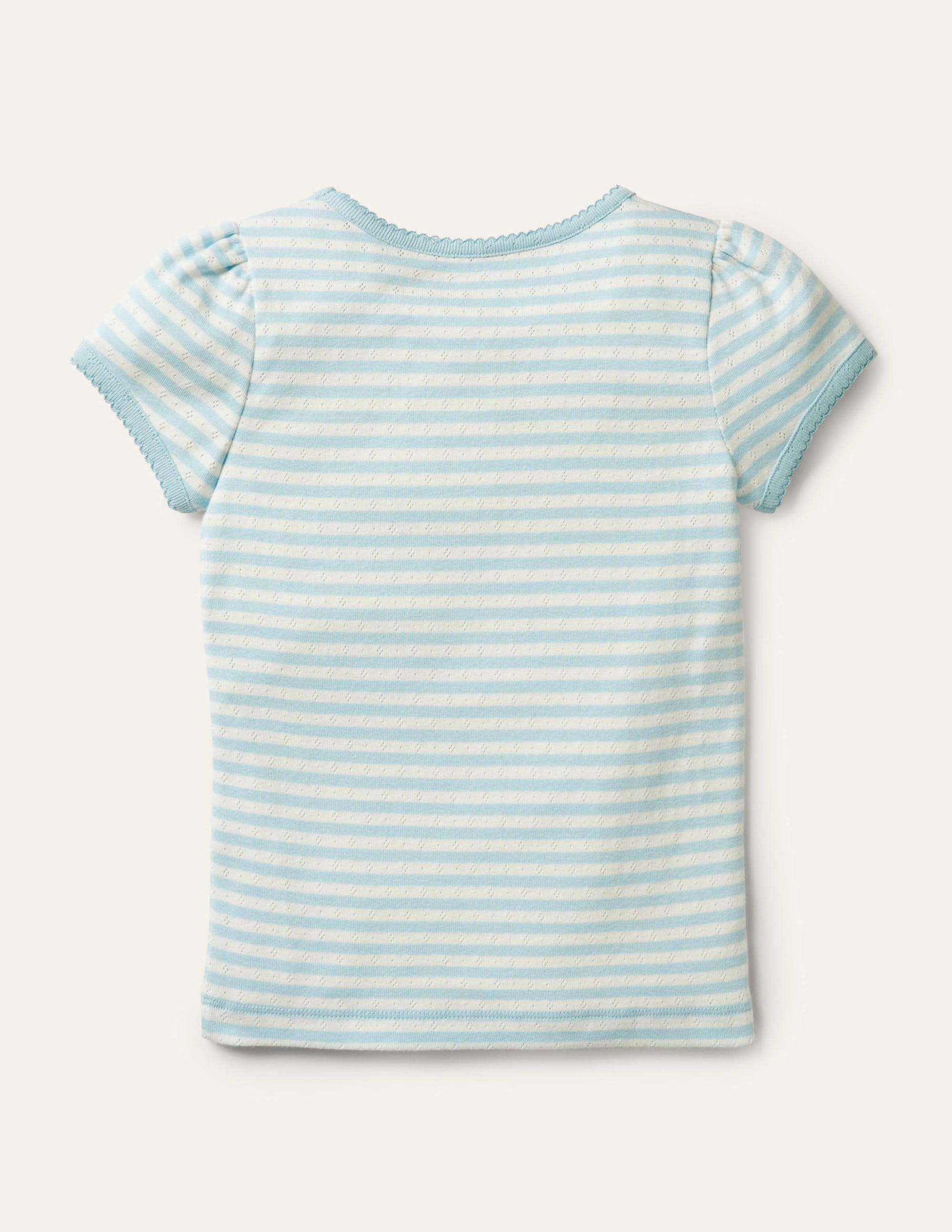 Short-Sleeved Pointelle Top-Light Celeste Blue/Ivory - Image 2