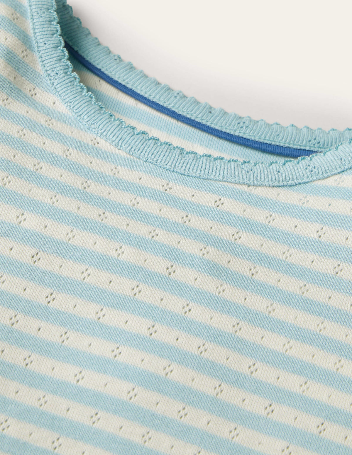 Short-Sleeved Pointelle Top-Light Celeste Blue/Ivory - Image 3