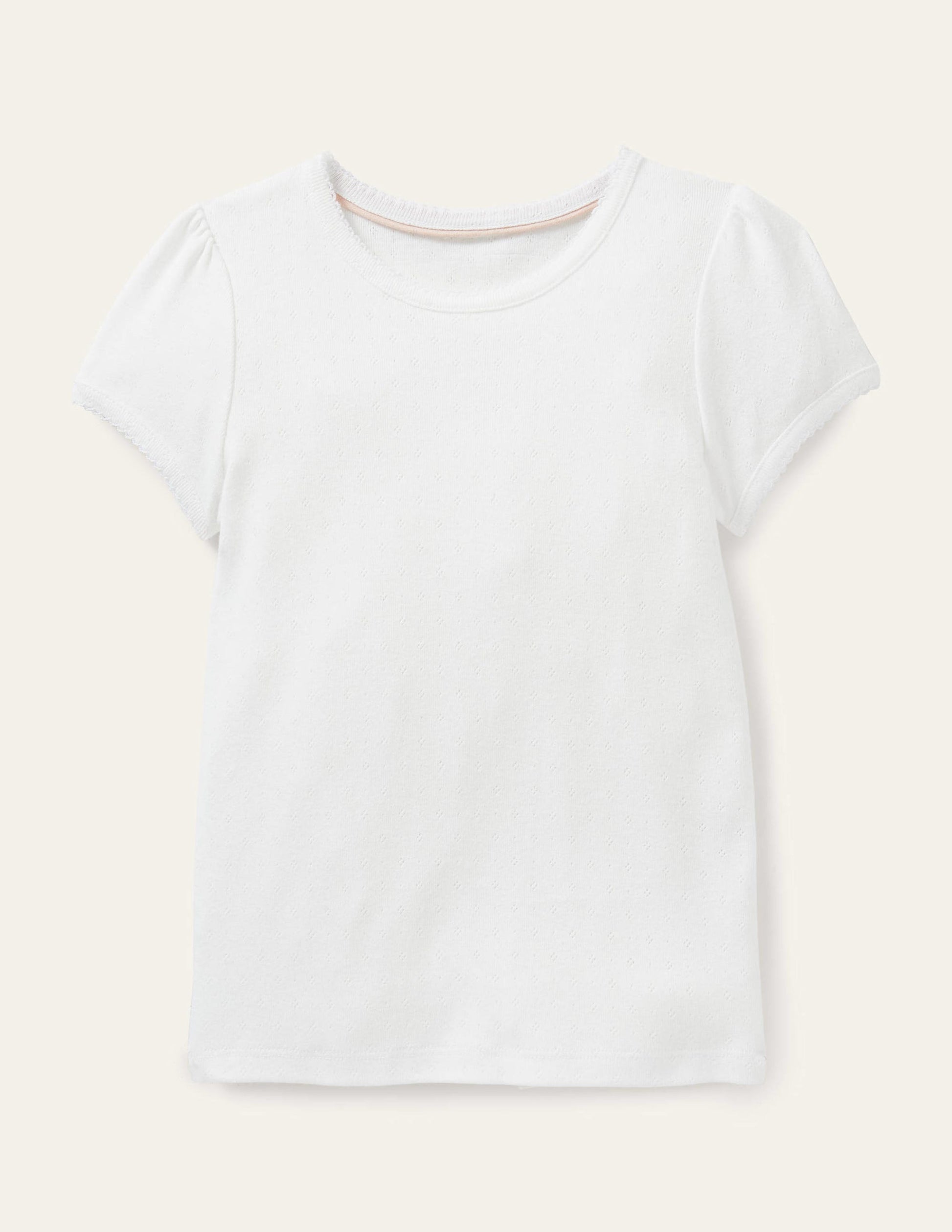 Short-Sleeved Pointelle Top-Ivory-1