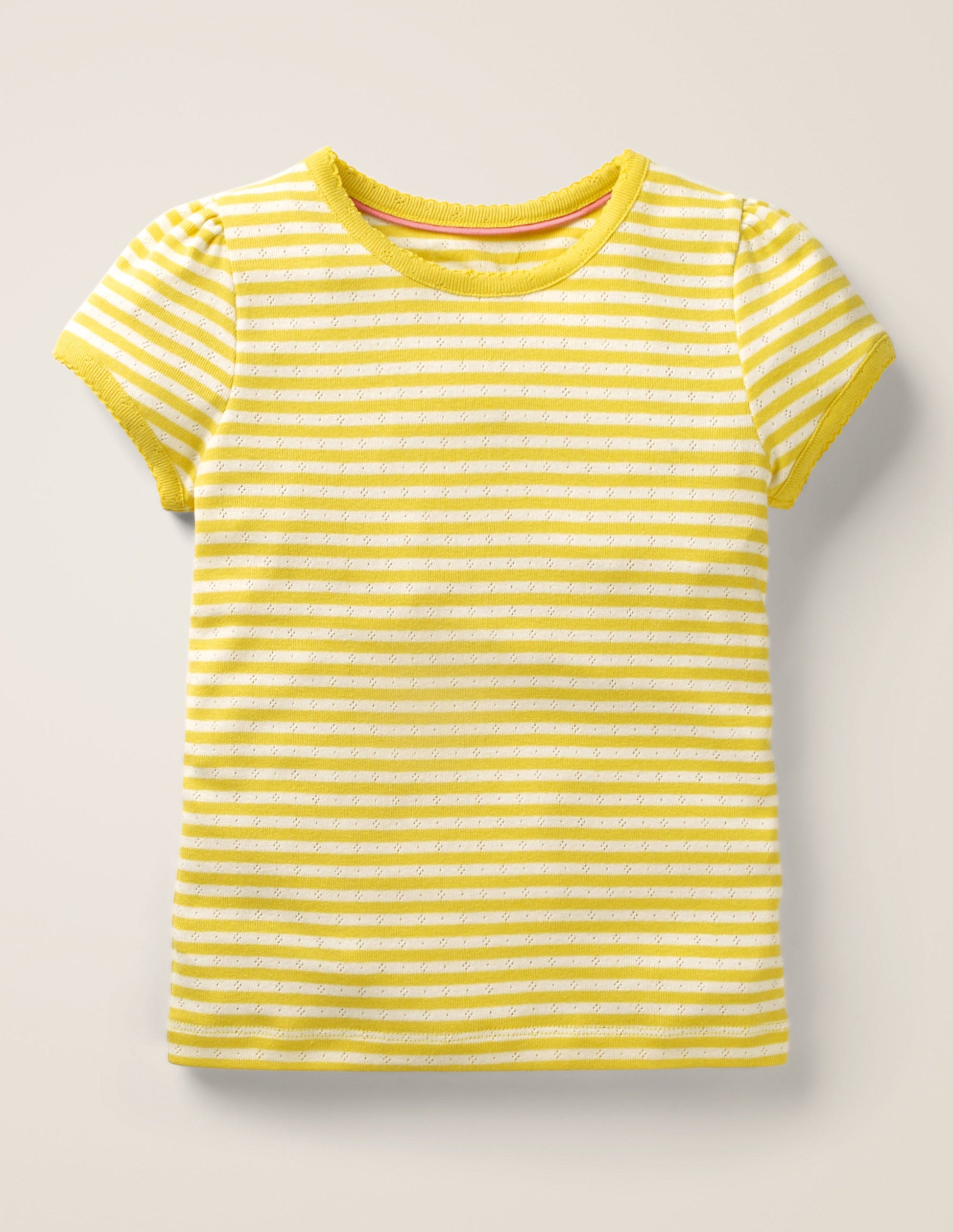 Short-Sleeved Pointelle Top-Daffodil Yellow/Ivory-1