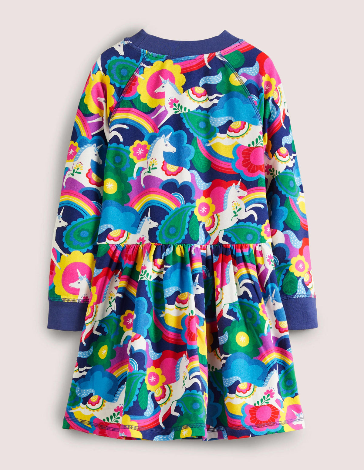 Navy Unicorn Print Sweatshirt Dress-Multi Flowerpatch Unicorns - Image 2