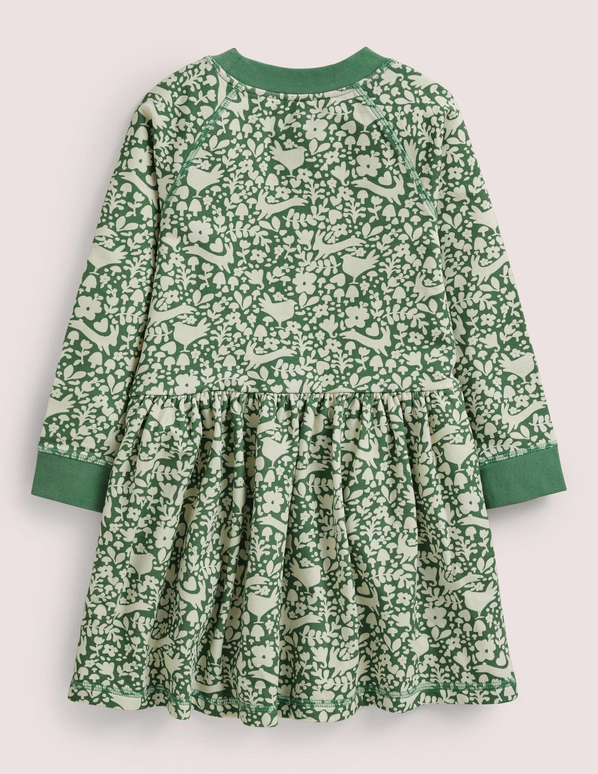 Jersey Sweatshirt Dress-Asparagus Green Woodland Toile-2