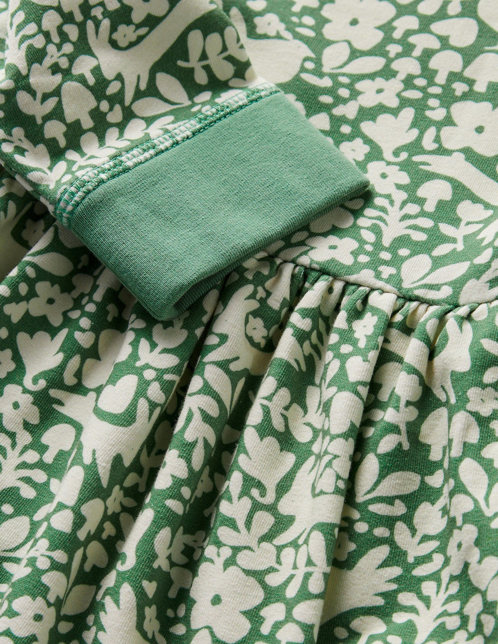 Jersey Sweatshirt Dress-Asparagus Green Woodland Toile-3