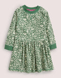 Jersey Sweatshirt Dress-Asparagus Green Woodland Toile