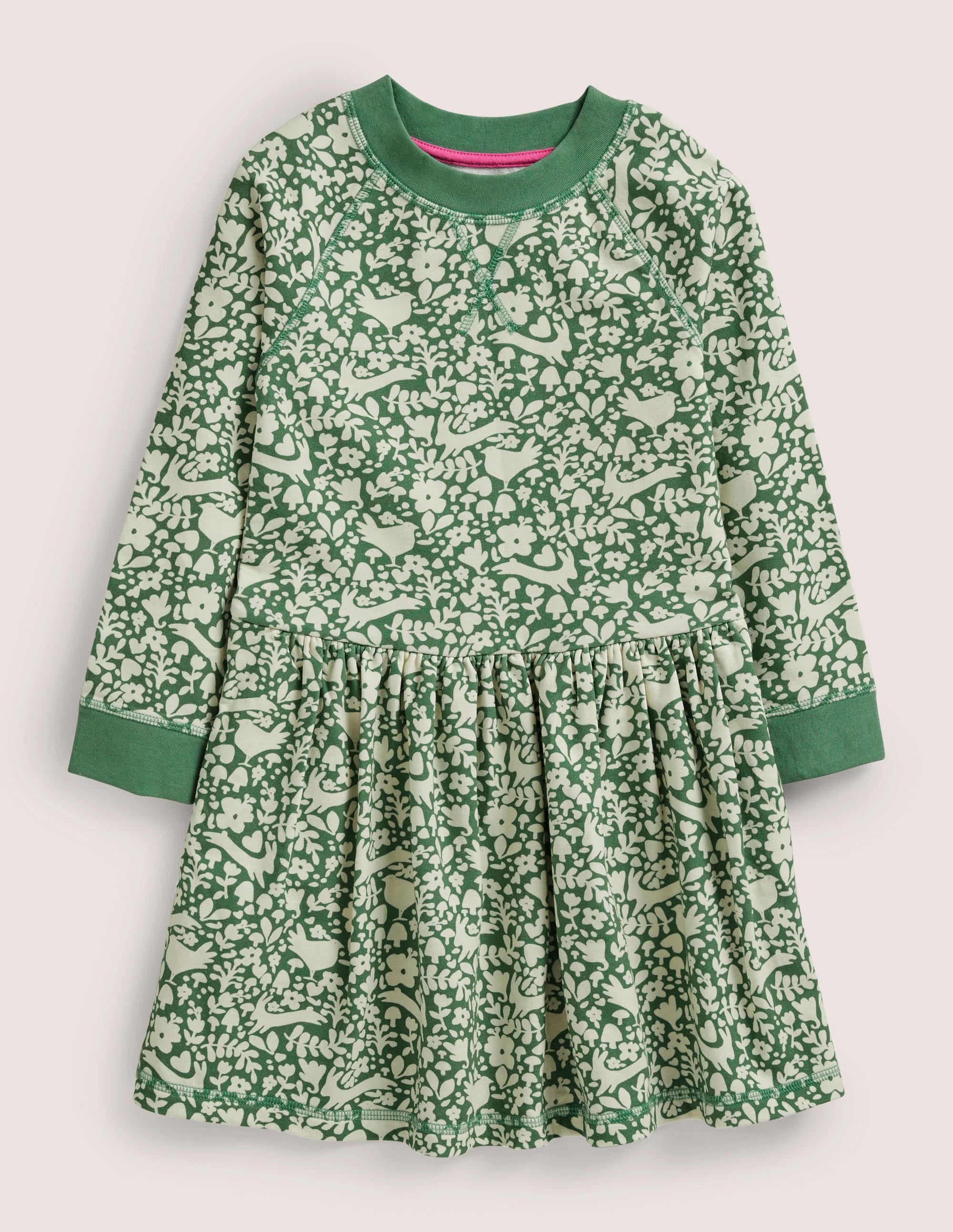 Jersey Sweatshirt Dress-Asparagus Green Woodland Toile - Image 1