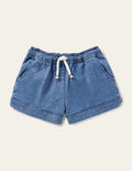 Heart Pocket Shorts-Chambray