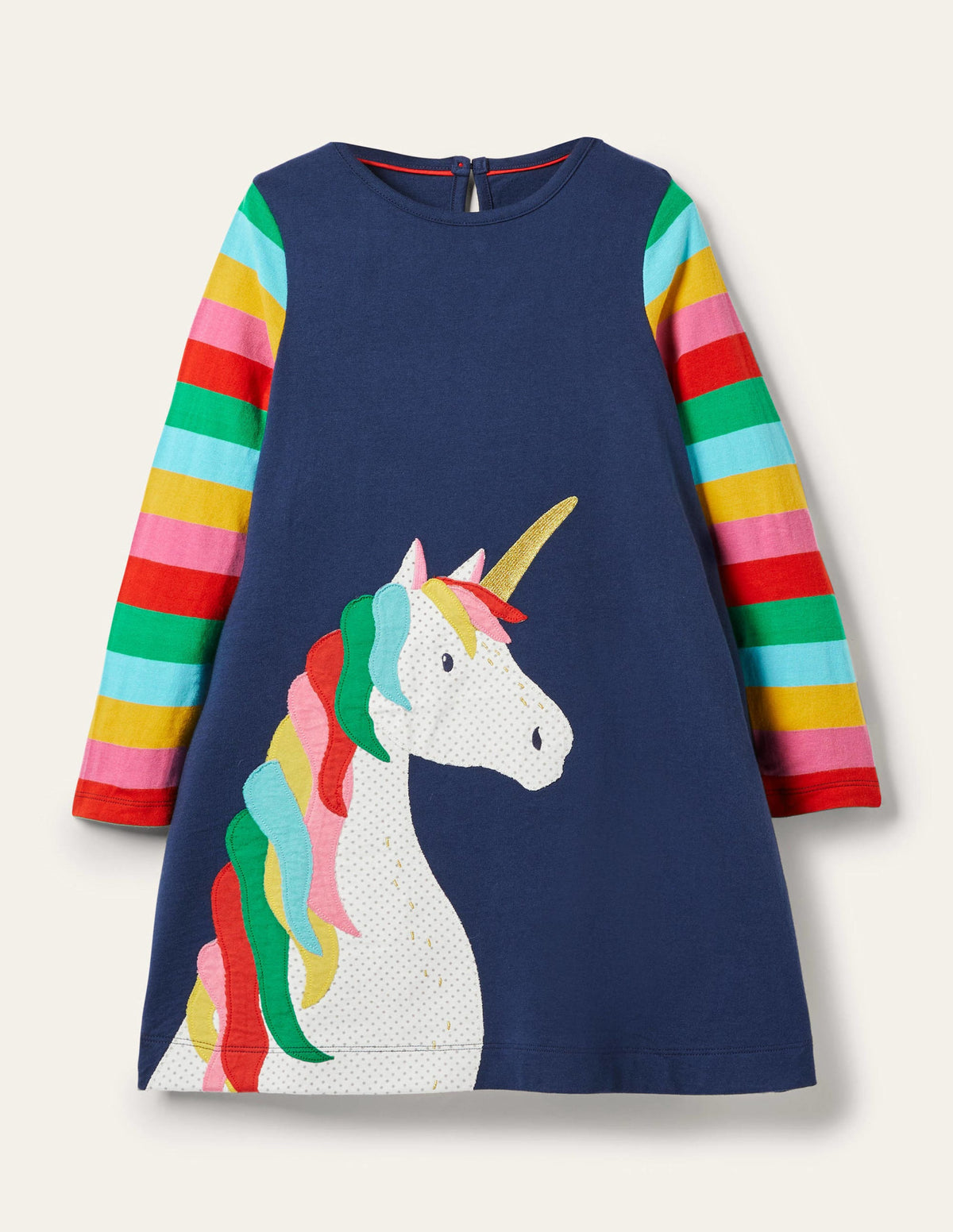 Navy Rainbow Unicorn Appliqué Dress-College Navy Unicorn-1
