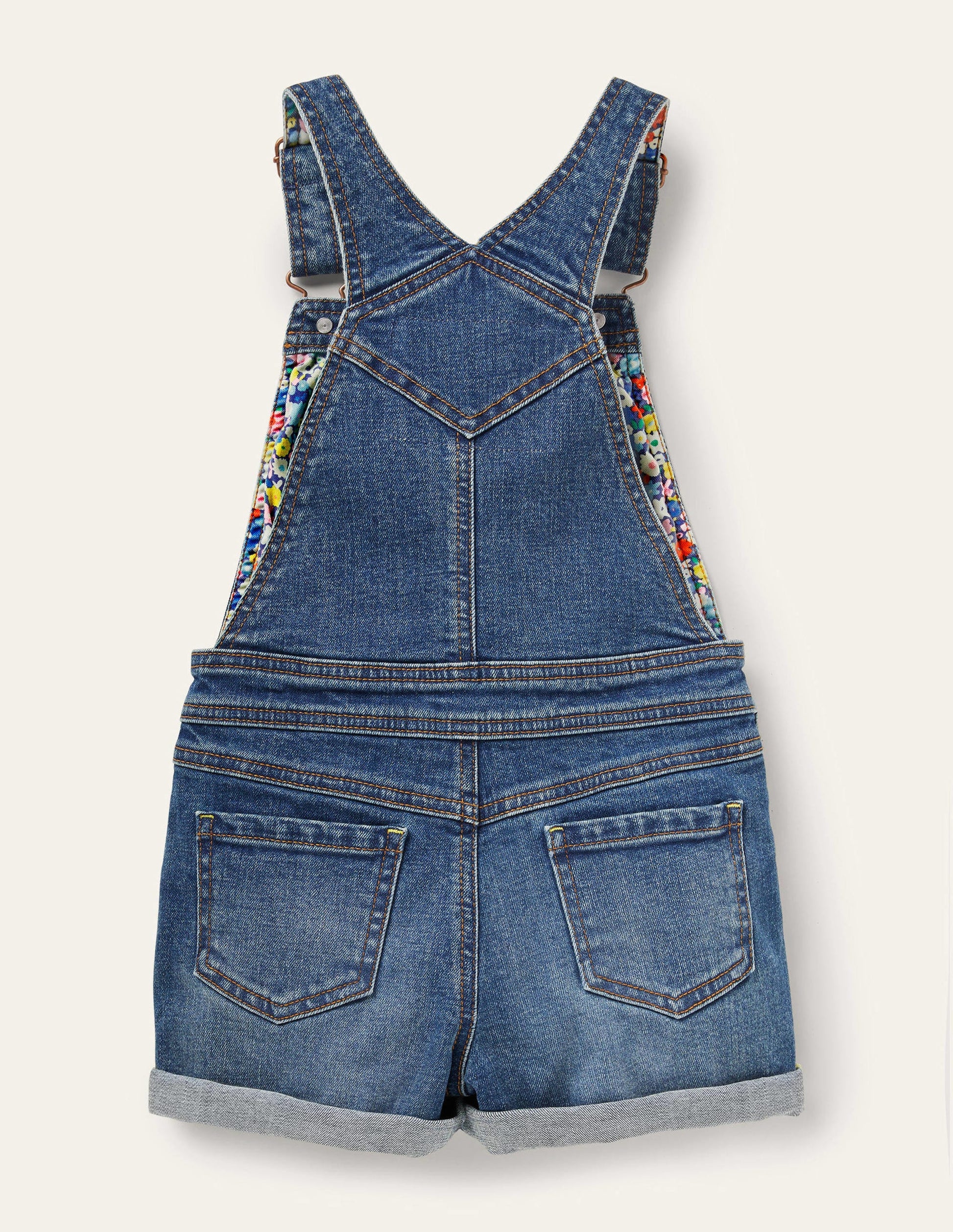 Fun Short Dungarees-Light Vintage Denim Rainbow-2