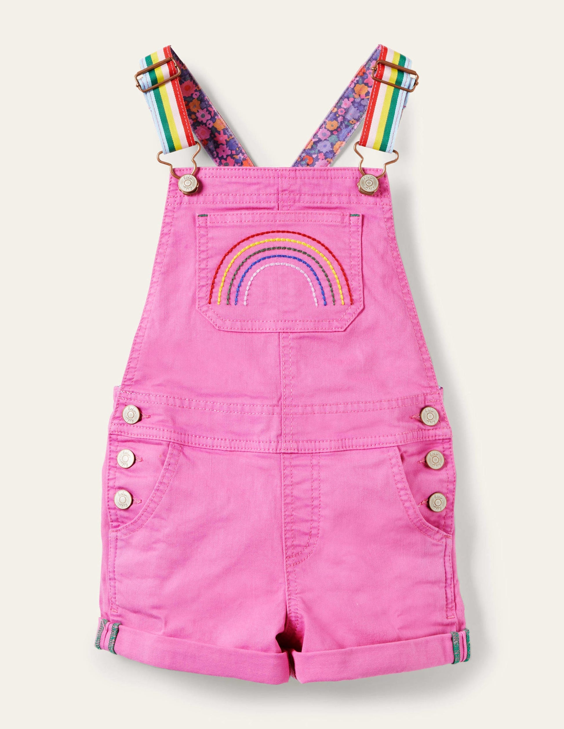 Fun Short Dungarees-Strawberry Ice Pink Rainbow-1