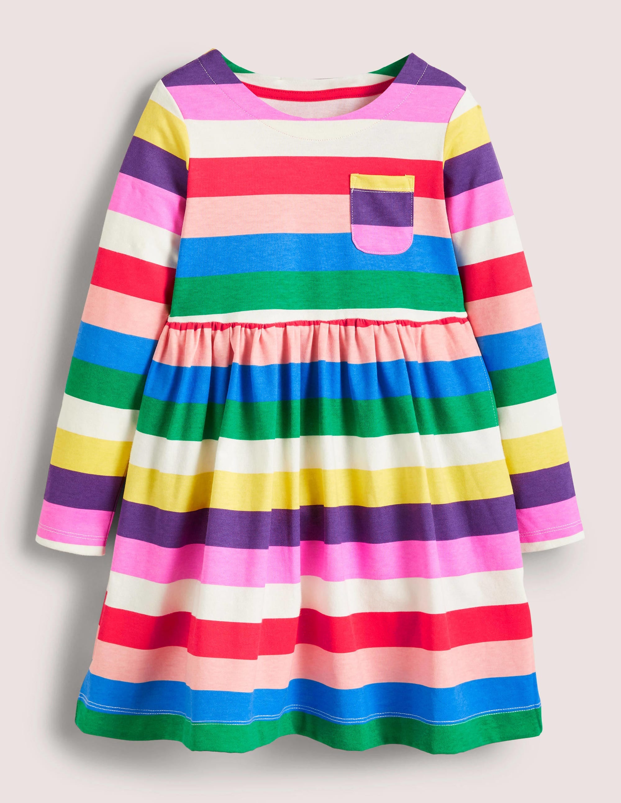 Long Sleeve Fun Jersey Dress-Multi Rainbow Stripe - Image 1