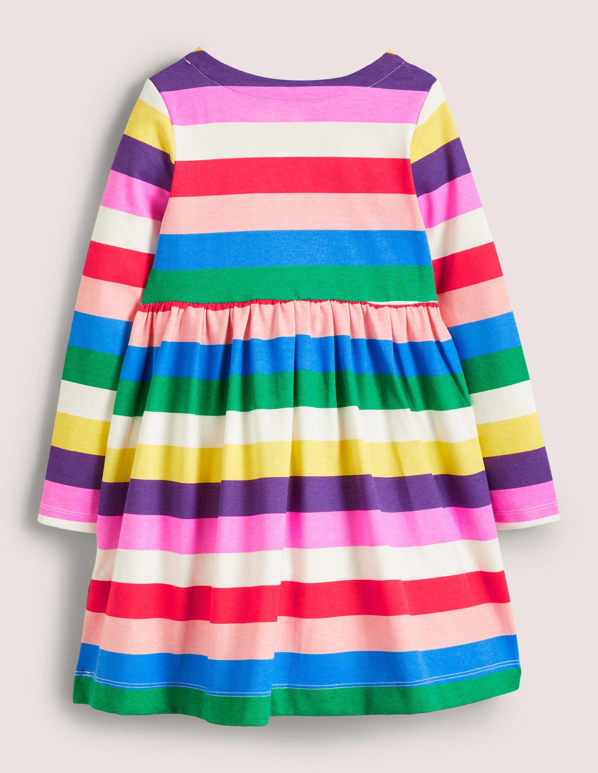 Long Sleeve Fun Jersey Dress-Multi Rainbow Stripe-2