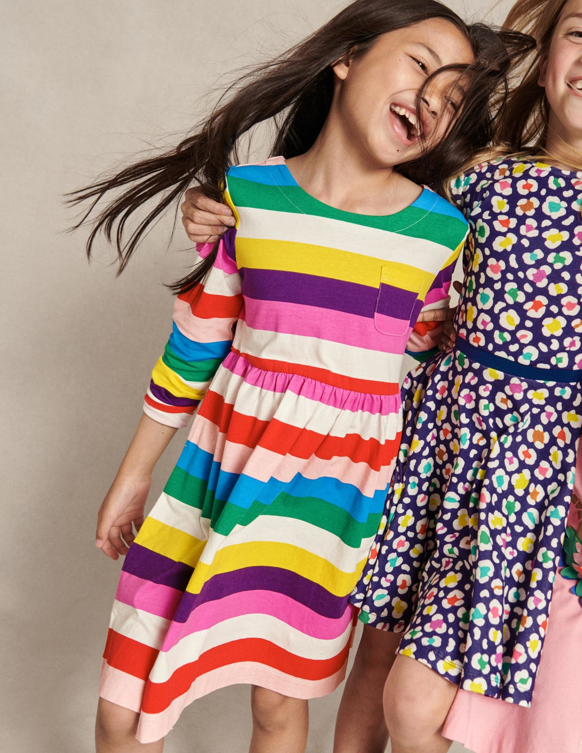 Long Sleeve Fun Jersey Dress-Multi Rainbow Stripe - Image 4