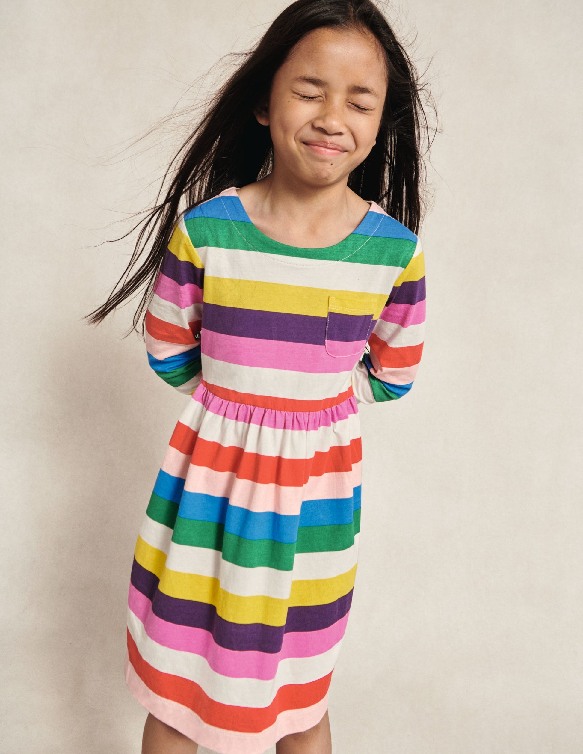 Long Sleeve Fun Jersey Dress-Multi Rainbow Stripe-5