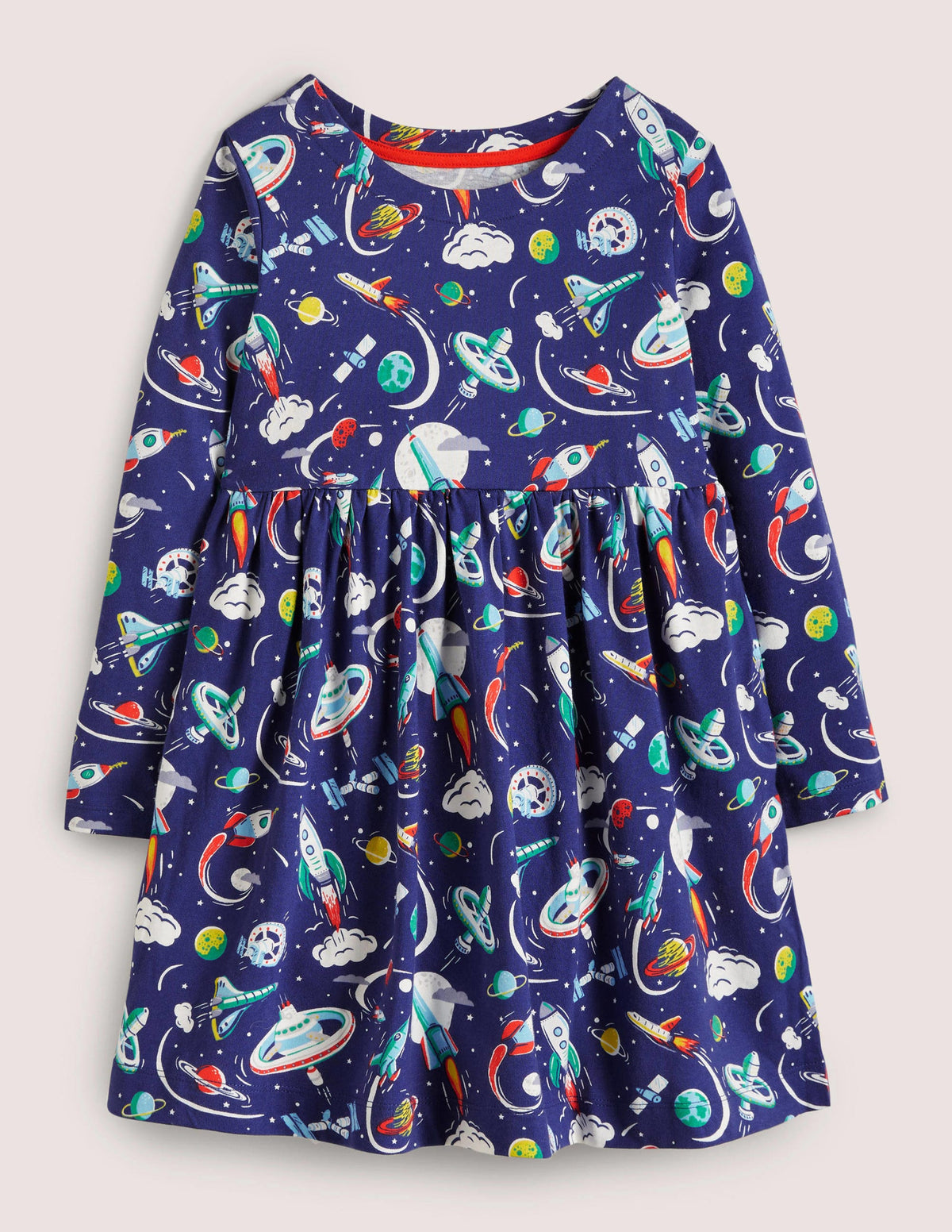 Long Sleeve Fun Jersey Dress-Starboard Mini Space-1