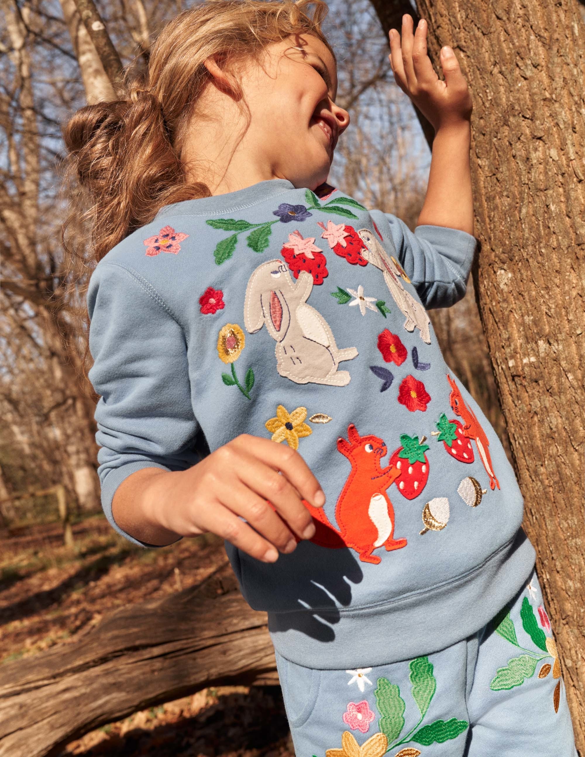 Cosy Appliqué Sweatshirt-Riviera Blue Woodland Animals - Image 4