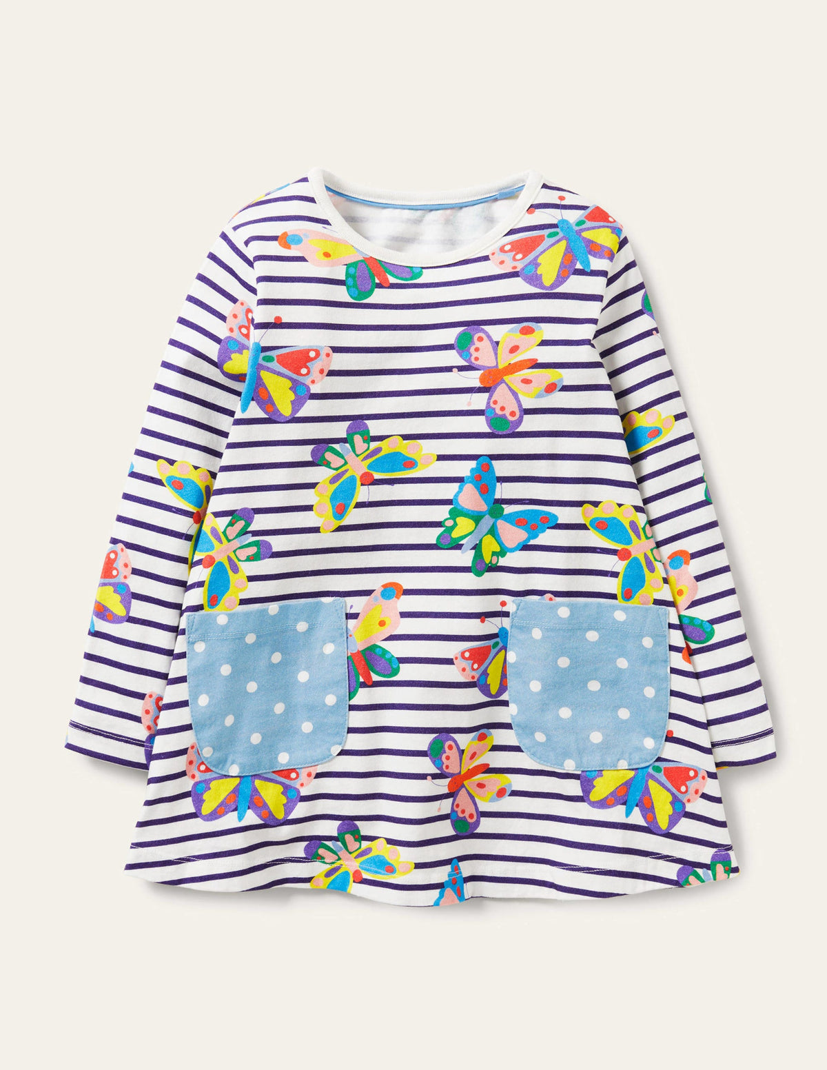 Printed Jersey Pocket Tunic-Multi Butterfly Stripe-1