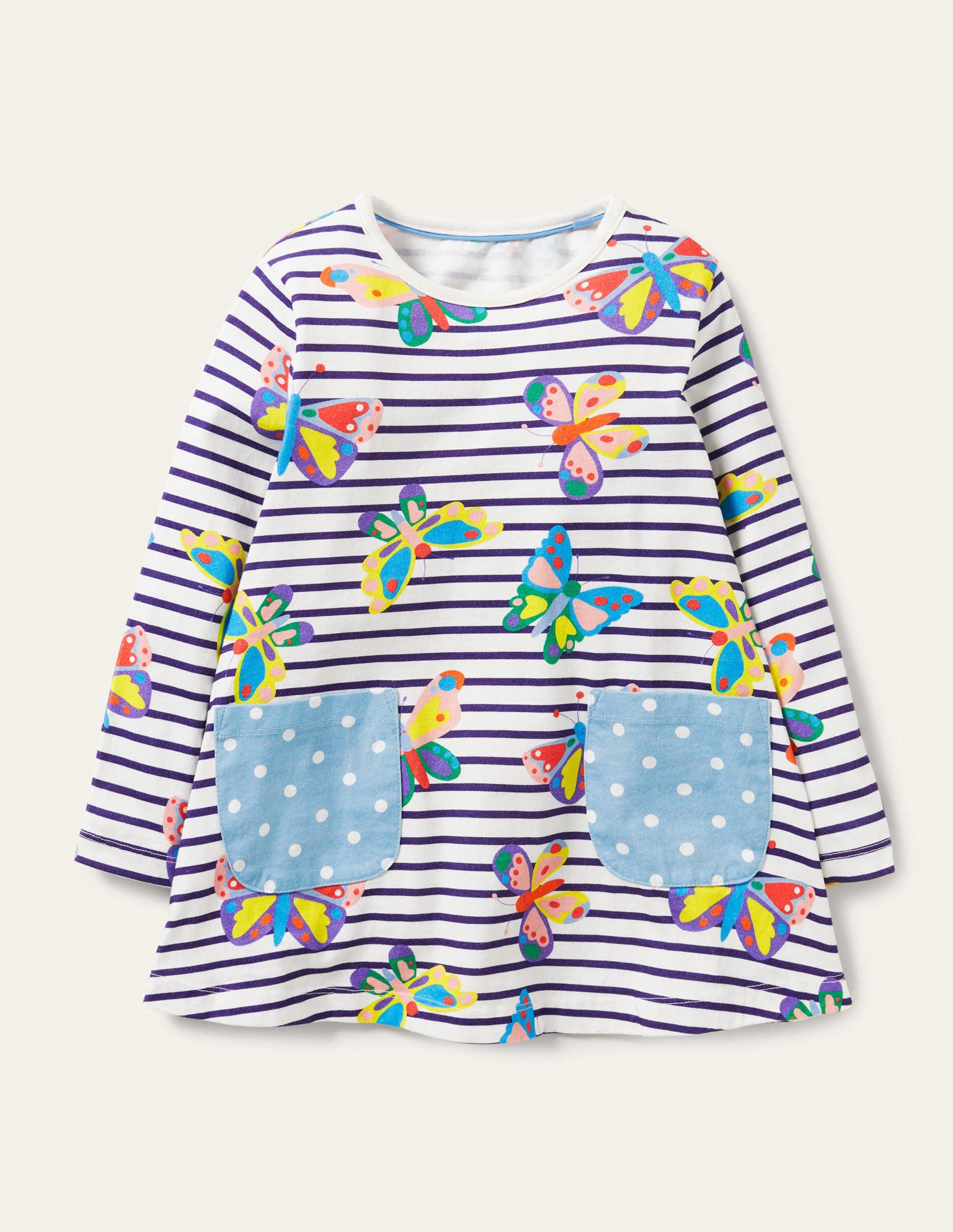 Printed Jersey Pocket Tunic-Multi Butterfly Stripe - Image 1