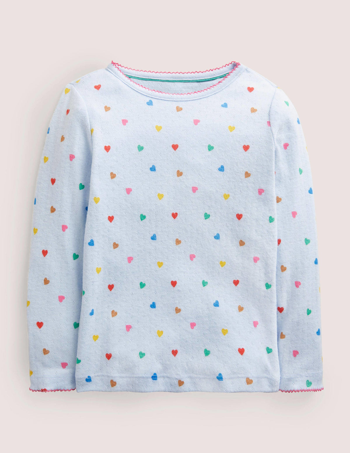 Supersoft Pointelle T-shirt-Blue Rainbow Hearts-1