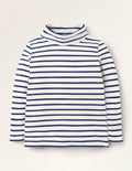 Roll Neck Supersoft T-shirt-Ivory/ Starboard Blue