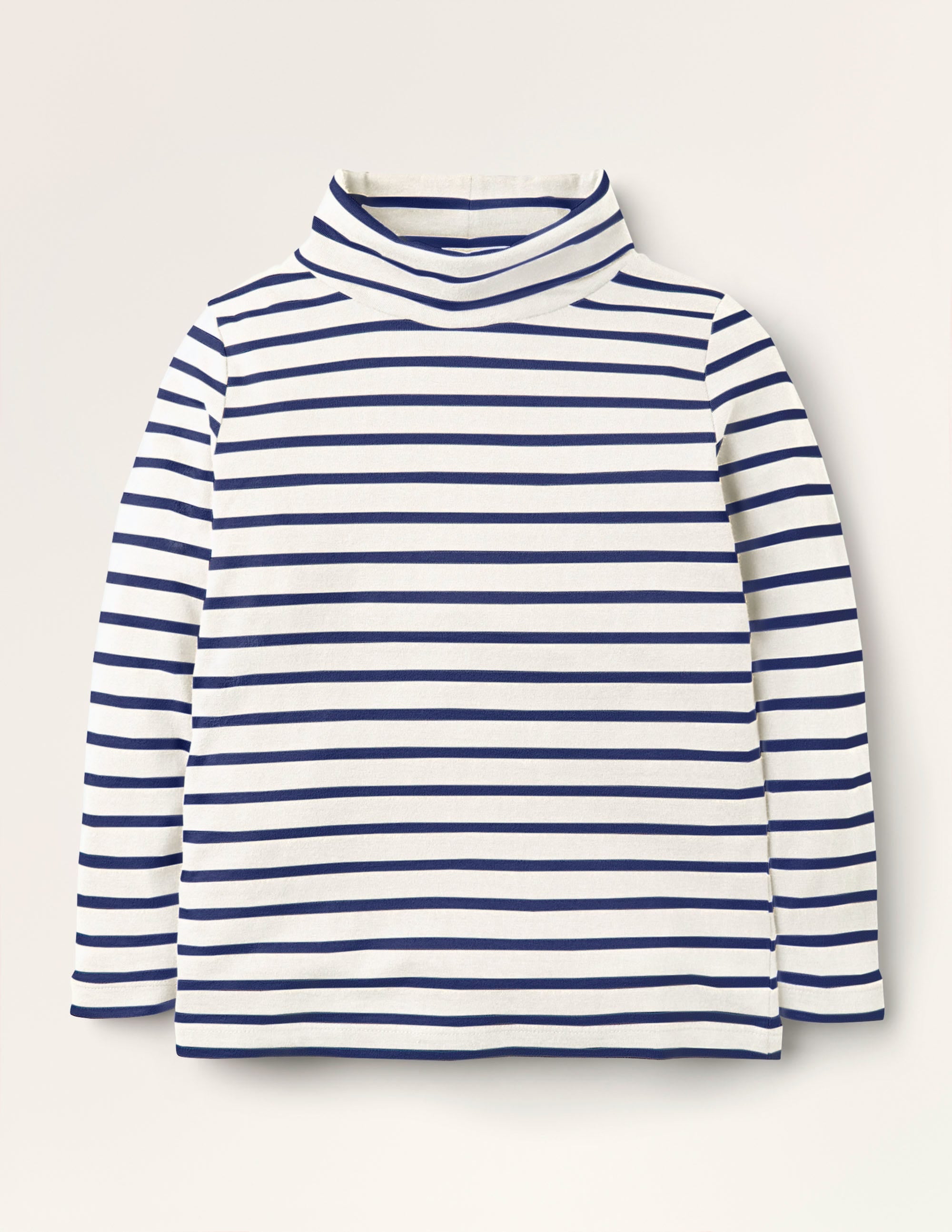 Roll Neck Supersoft T-shirt-Ivory/ Starboard Blue - Image 1