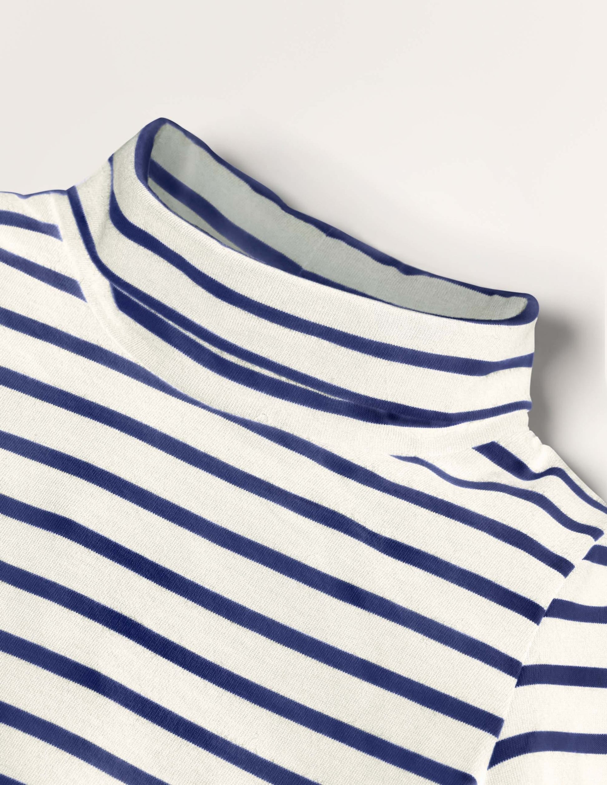 Roll Neck Supersoft T-shirt-Ivory/ Starboard Blue-3